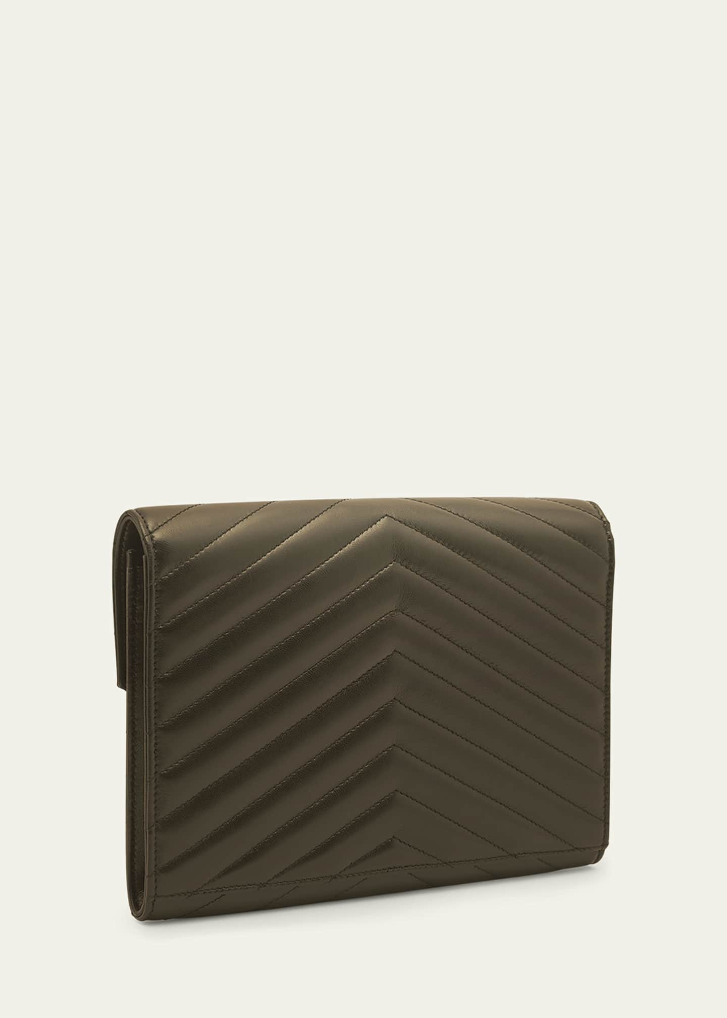 Saint Laurent YSL Flap Quilted Leather Clutch Bag