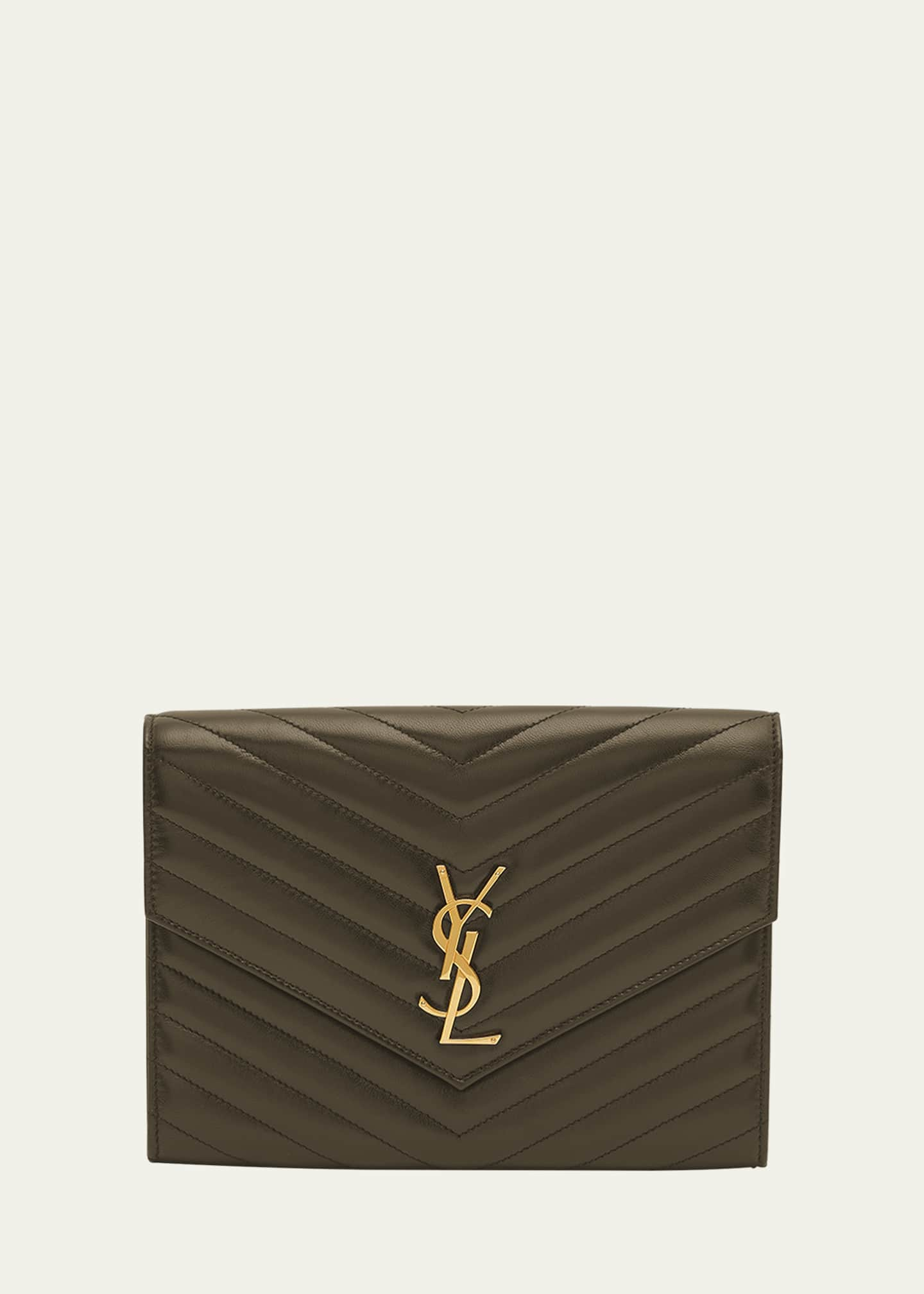 Saint Laurent Ysl Flap Quilted Leather Clutch Bag