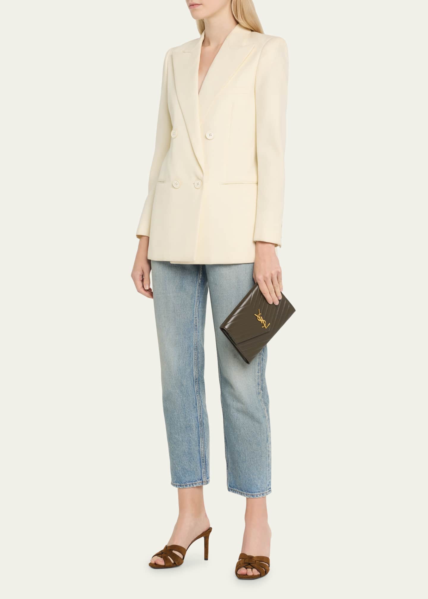 Saint Laurent YSL Monogram Flap Clutch Bag in Smooth Leather