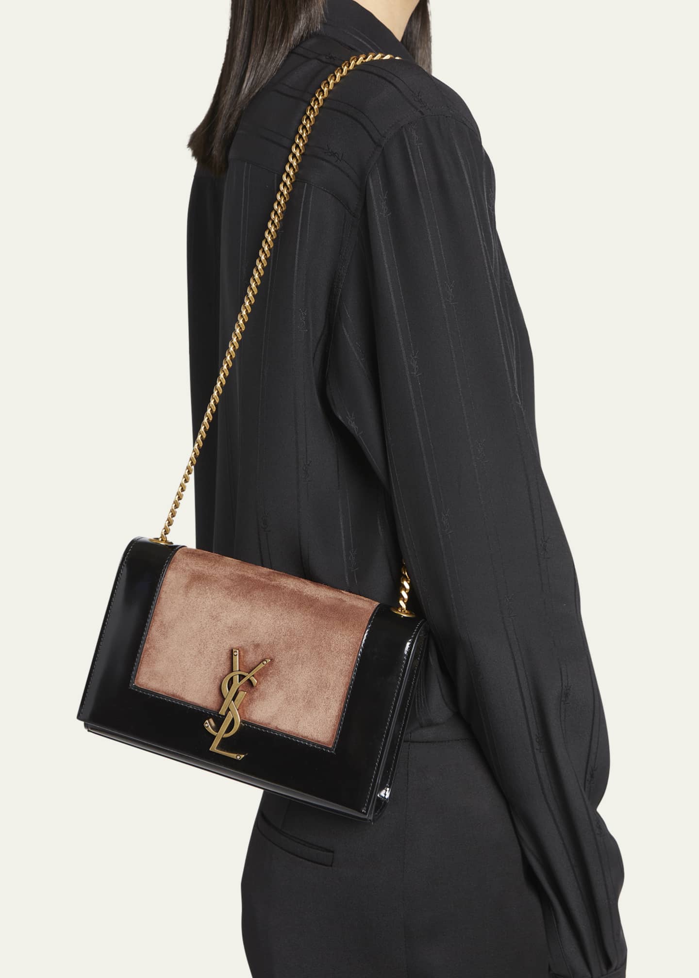 Saint Laurent Small Kate Chain Monogram Chevron Suede & Leather Shoulder  Bag - ShopStyle