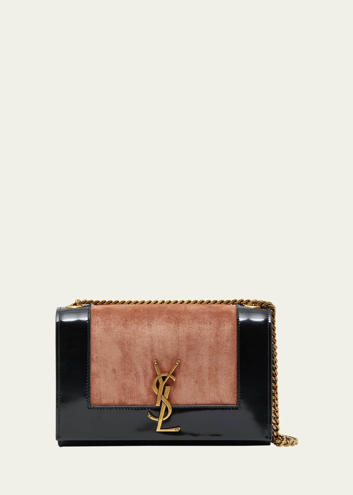 Saint Laurent Sunset Small Velvet And Leather Shoulder Bag in Black