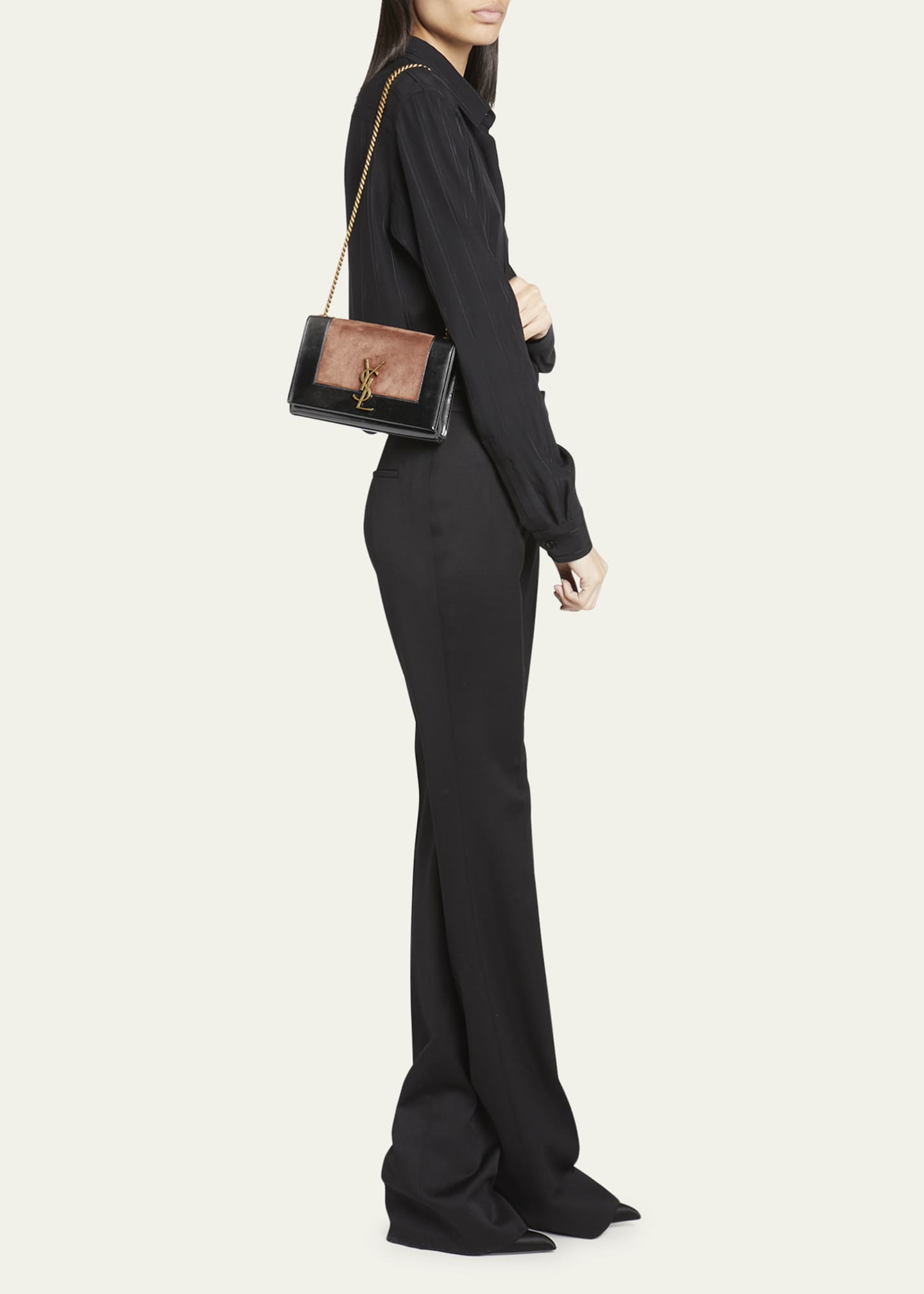 Saint Laurent Small Kate Chevron Suede & Leather Shoulder Bag 