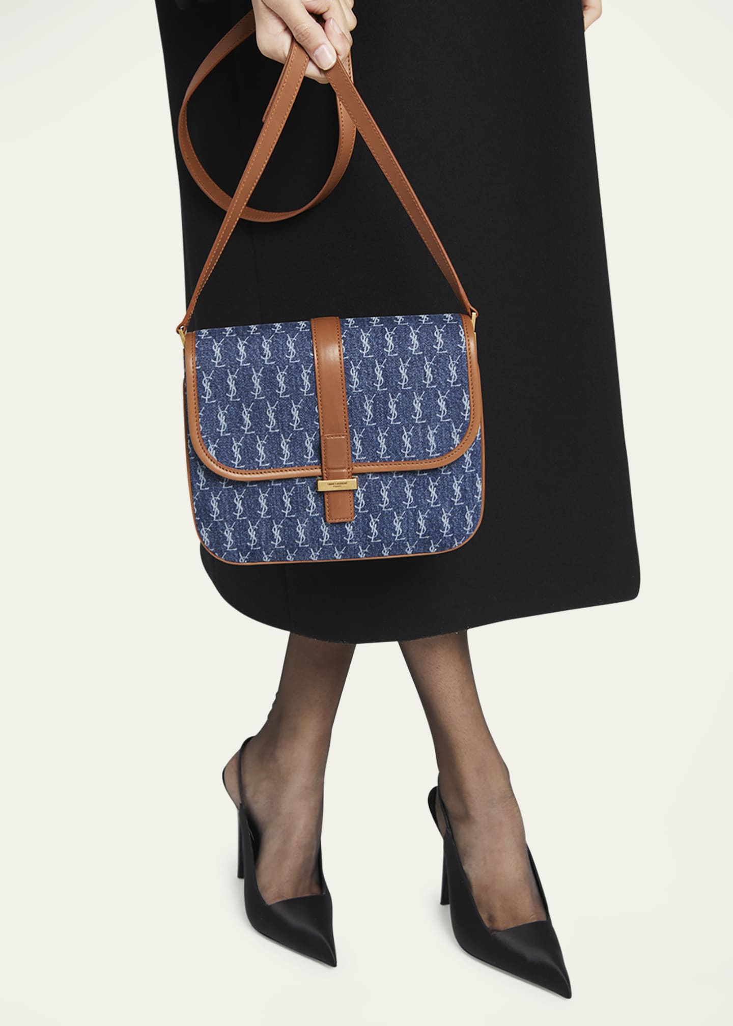 Saint Laurent Le Monogram Satchel YSL Crossbody Bag in Denim and