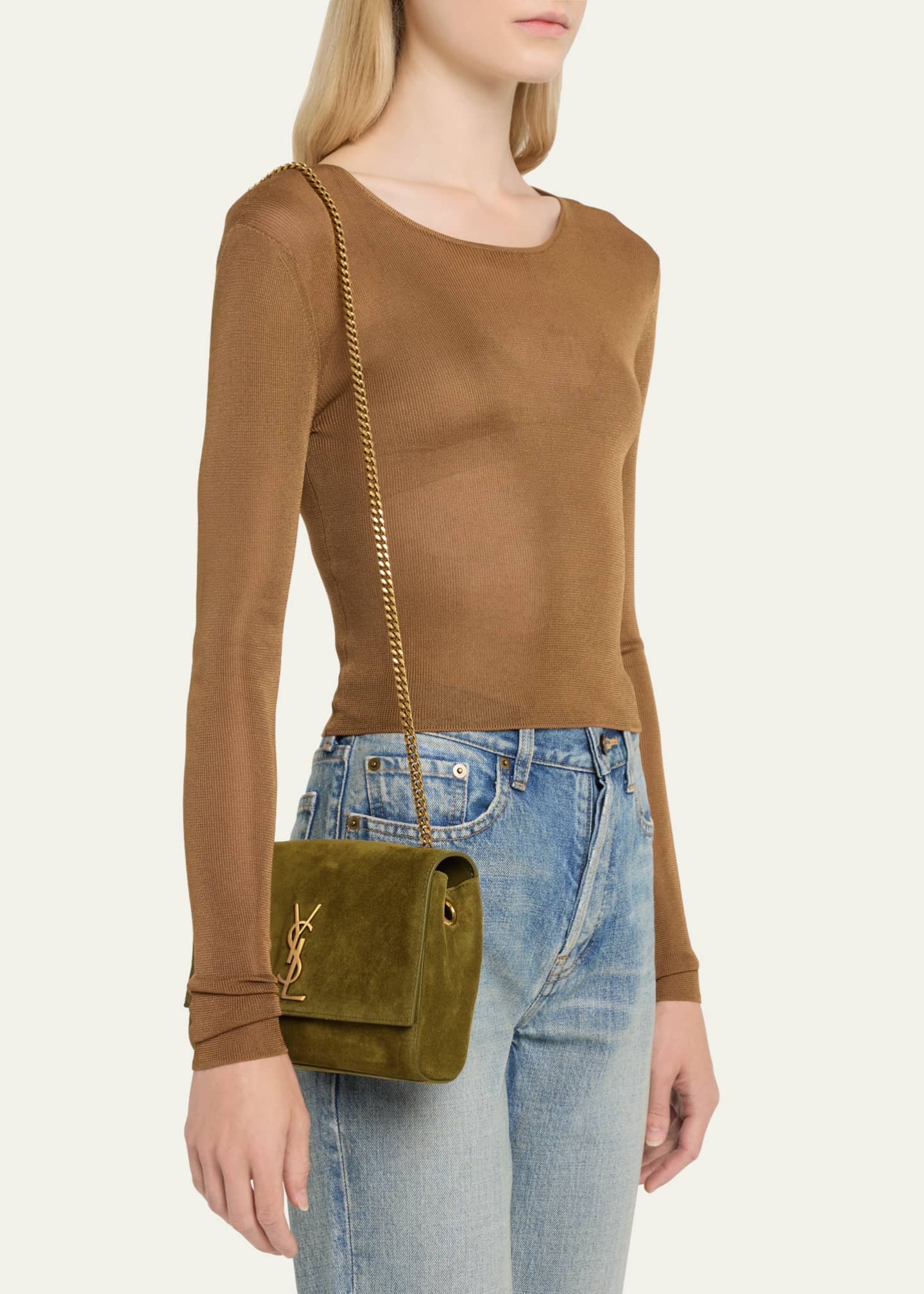 Saint Laurent Kate Reversible Small YSL Crossbody Bag in Suede