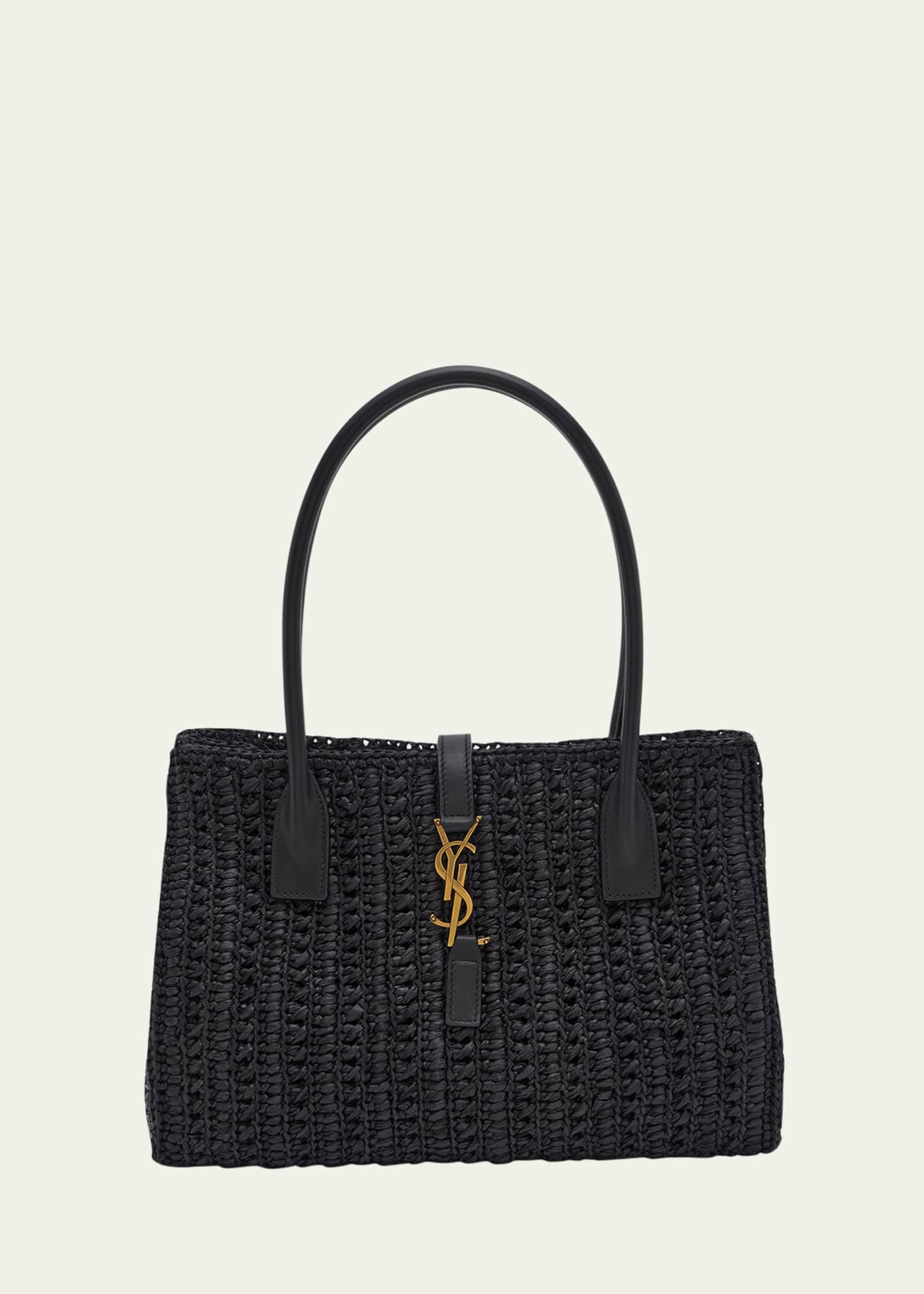 Saint Laurent YSL Raffia Basket Top-Handle Bag