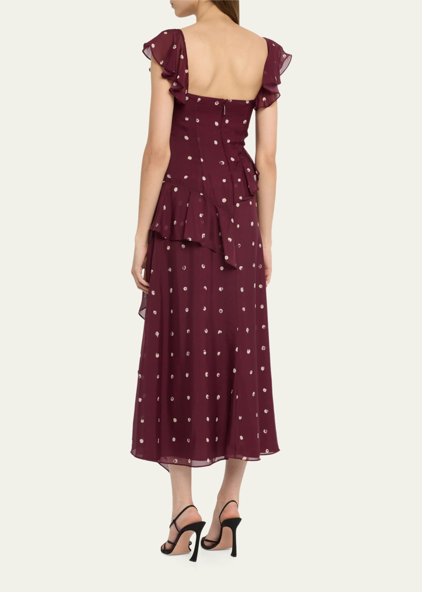 Jason Wu PolkaDot FlutterSleeve Midi Dress Bergdorf Goodman