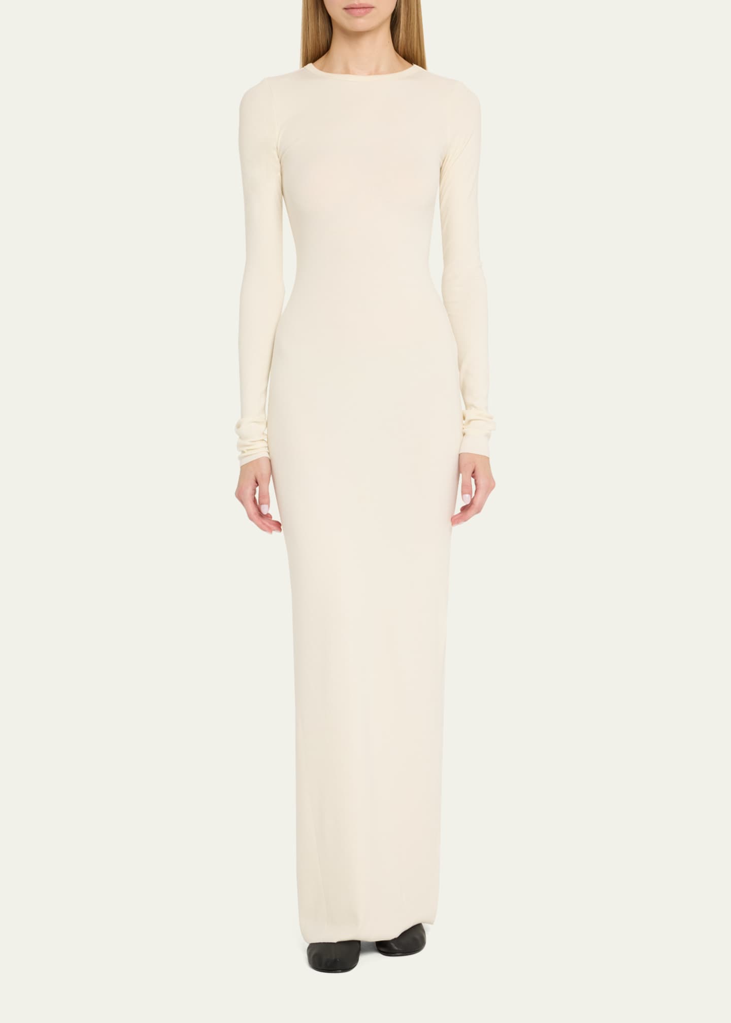 Eterne Long-Sleeve Crewneck Rib-Knit Maxi Dress Image 2 of 5