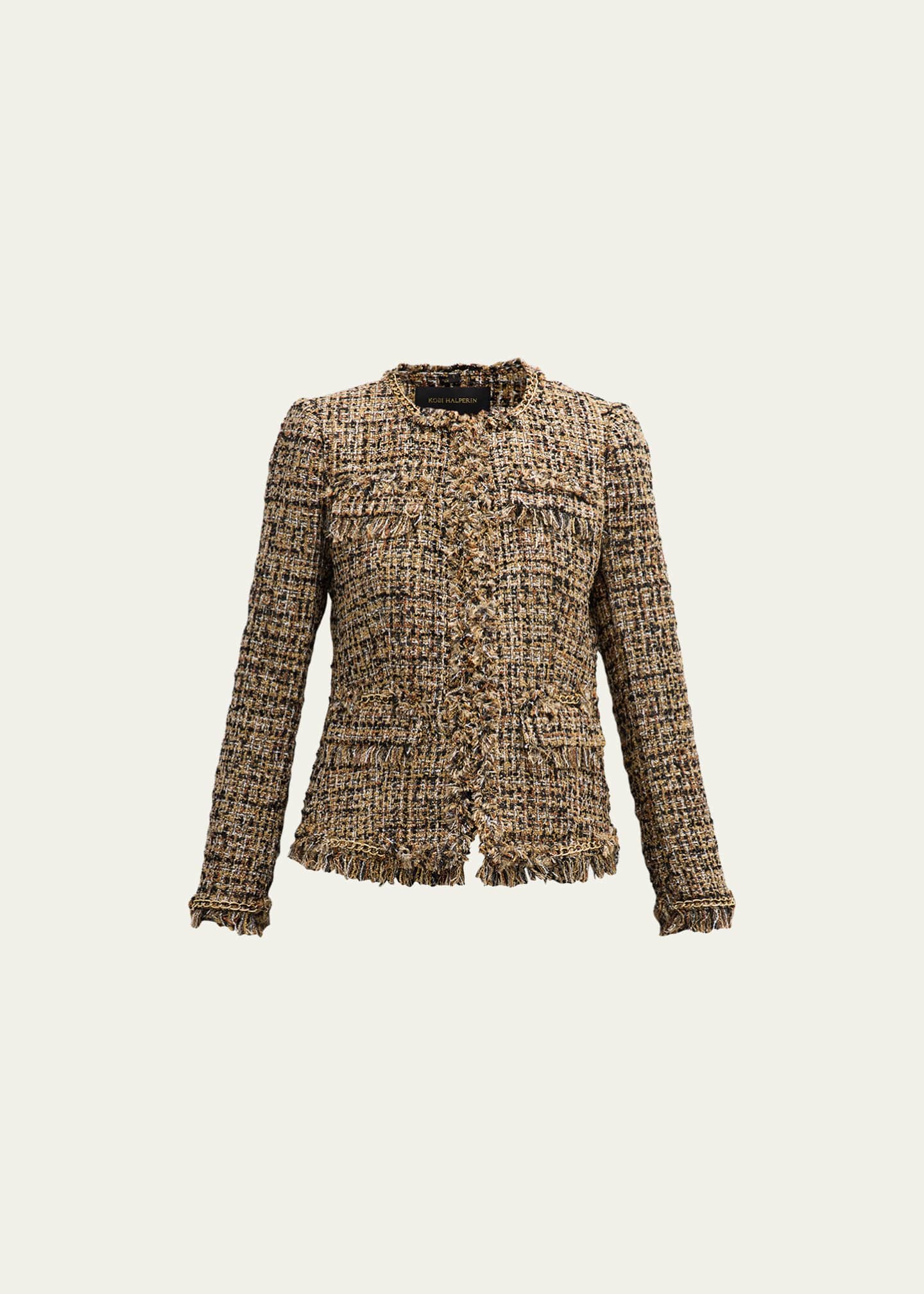 Kobi Halperin Lisa Chain-Trim Fringe Tweed Jacket