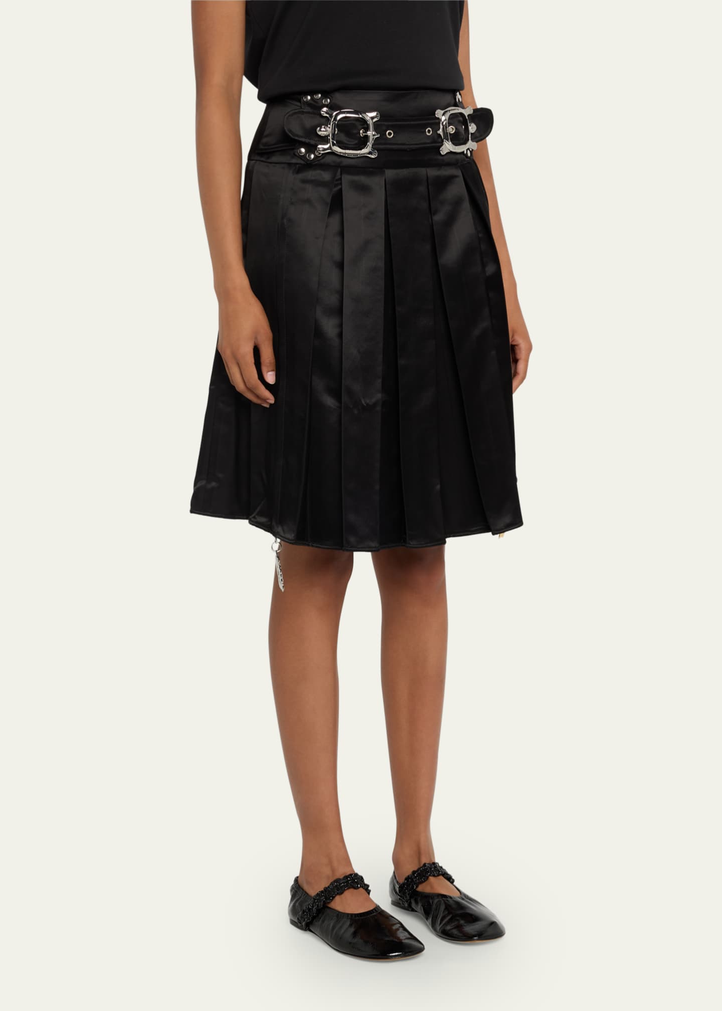 Chopova Lowena Camber Pleated Satin Belted Skirt with Logo Charms ...