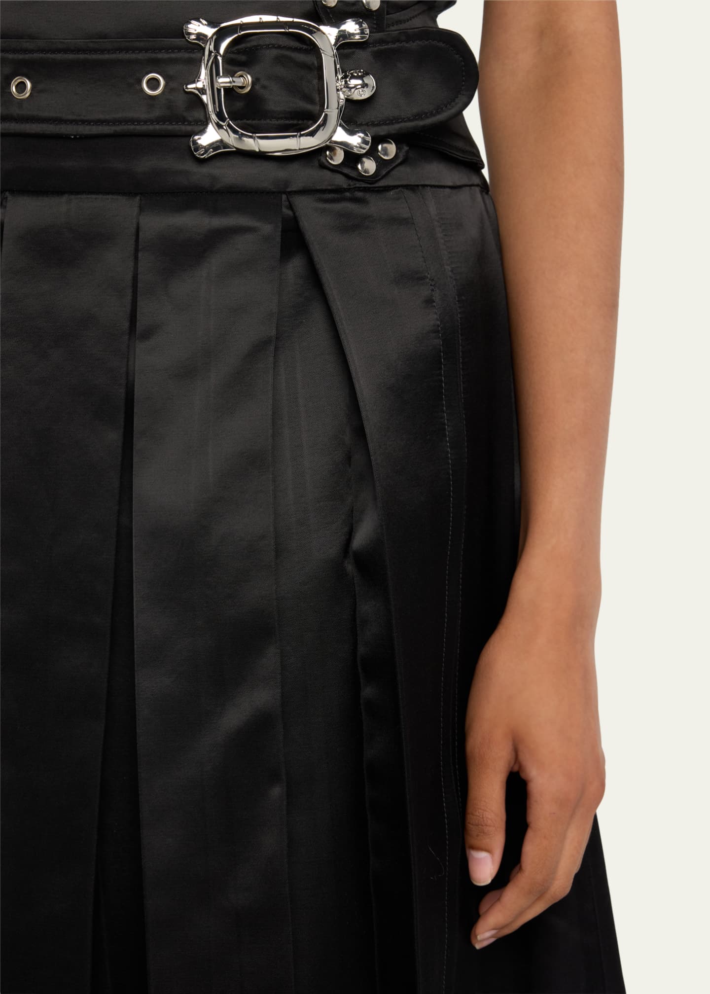 Chopova Lowena Camber Pleated Satin Belted Skirt with Logo Charms ...