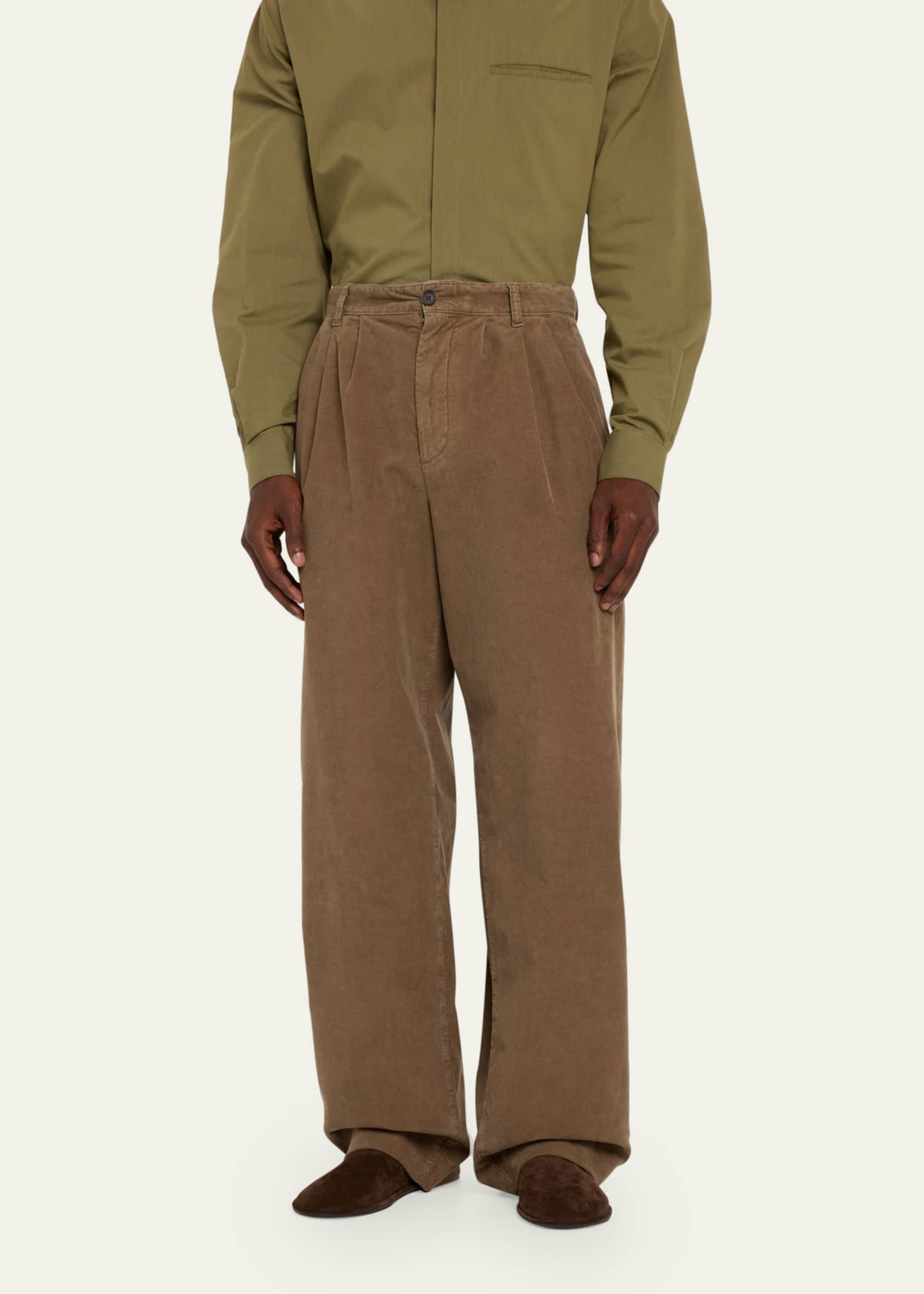 THE ROW Men's Rufus Pleated Corduroy Pants - Bergdorf Goodman