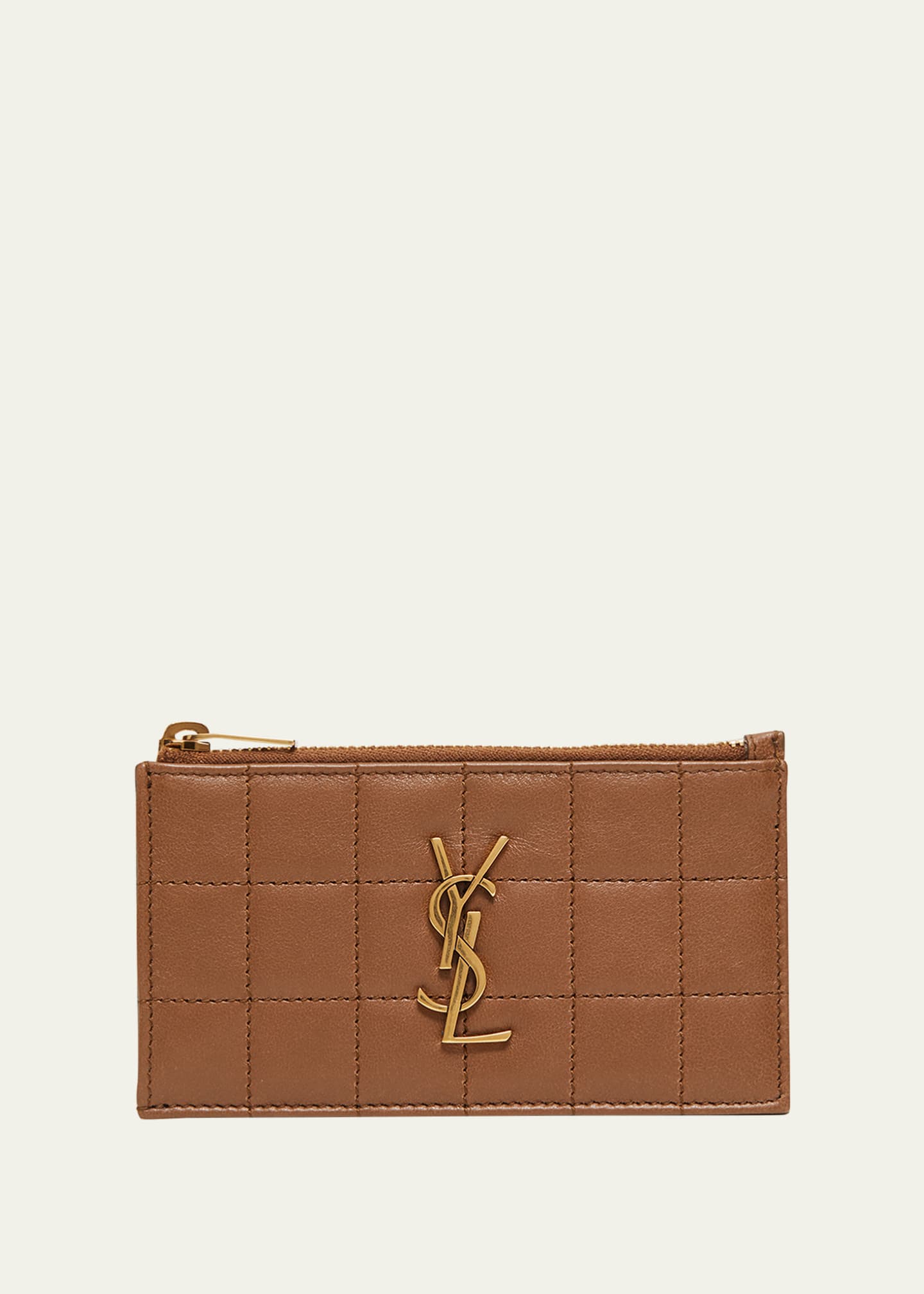 Saint Laurent Cassandre YSL Ziptop Card Case in Quilted Smooth Leather Bergdorf Goodman