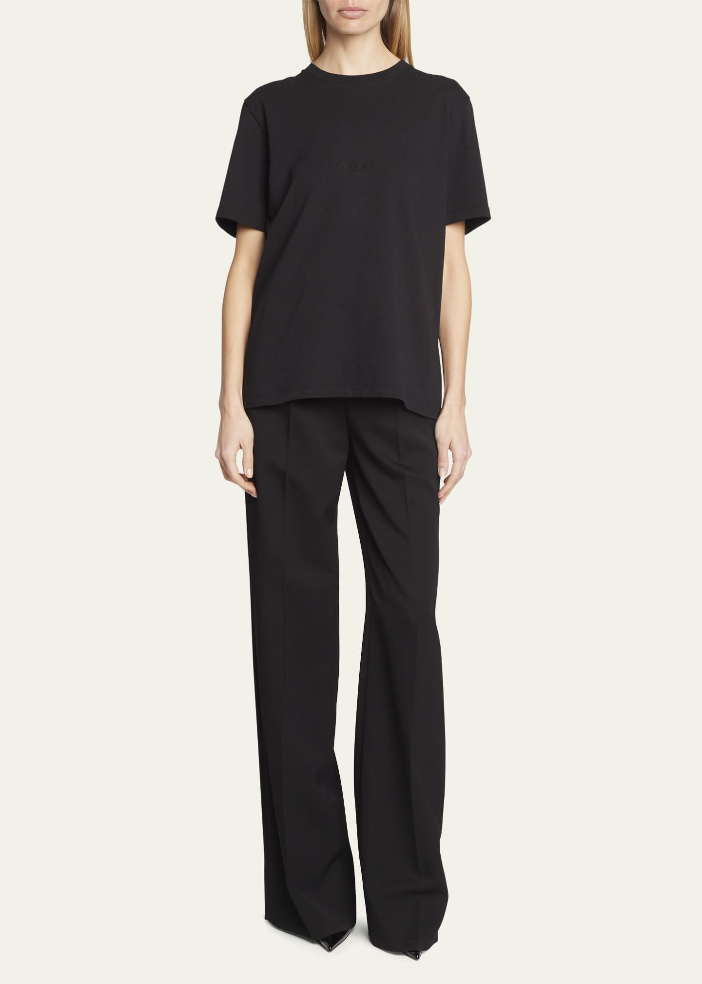 Saint Laurent Logo Embroidered T-Shirt Image 2 of 5