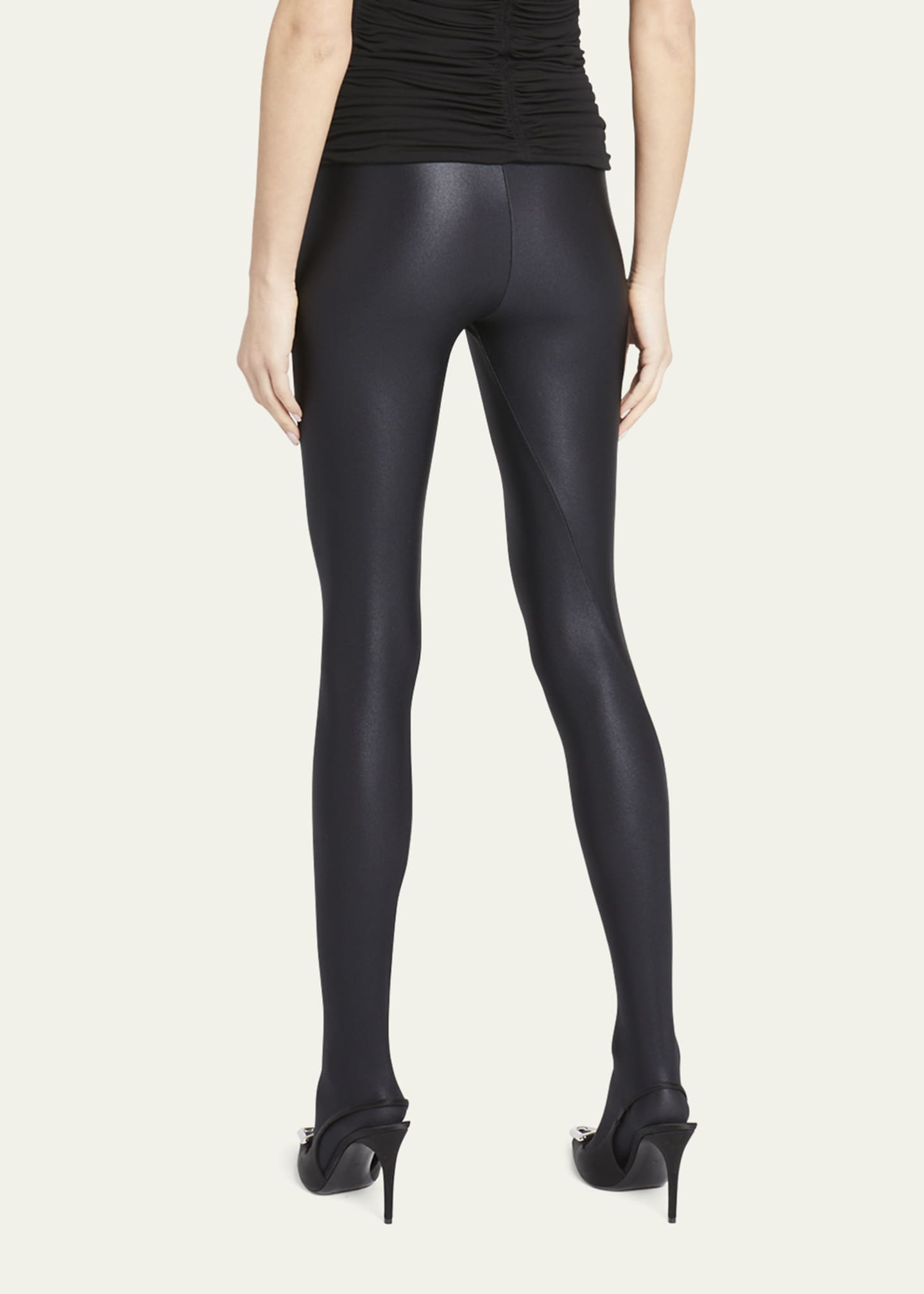 Saint Laurent Shiny Footed Leggings with Logo Band Bergdorf Goodman