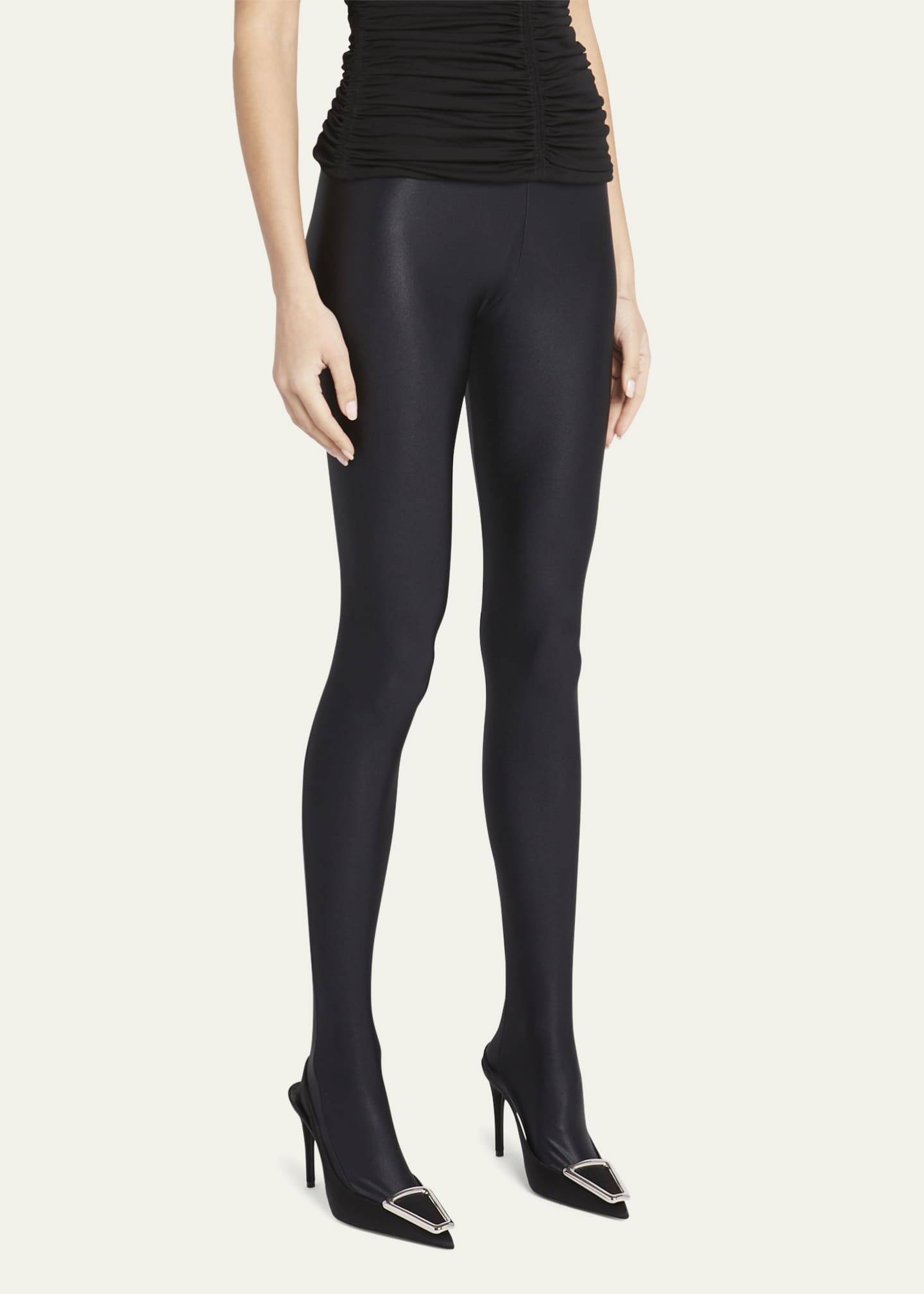 Saint Laurent Shiny Footed Leggings with Logo Band