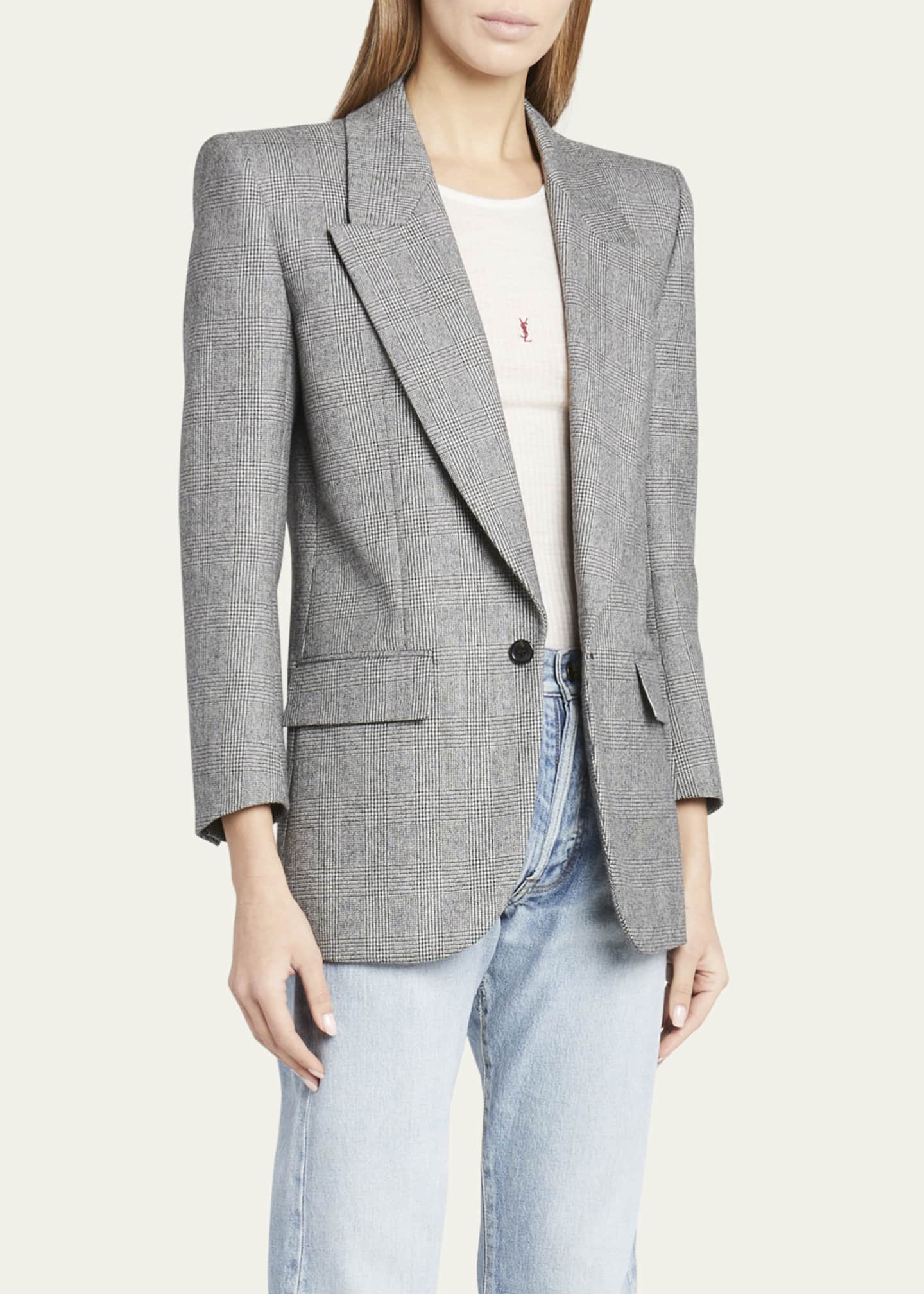 Saint Laurent Micro-Check Wool Blazer Jacket - Bergdorf Goodman