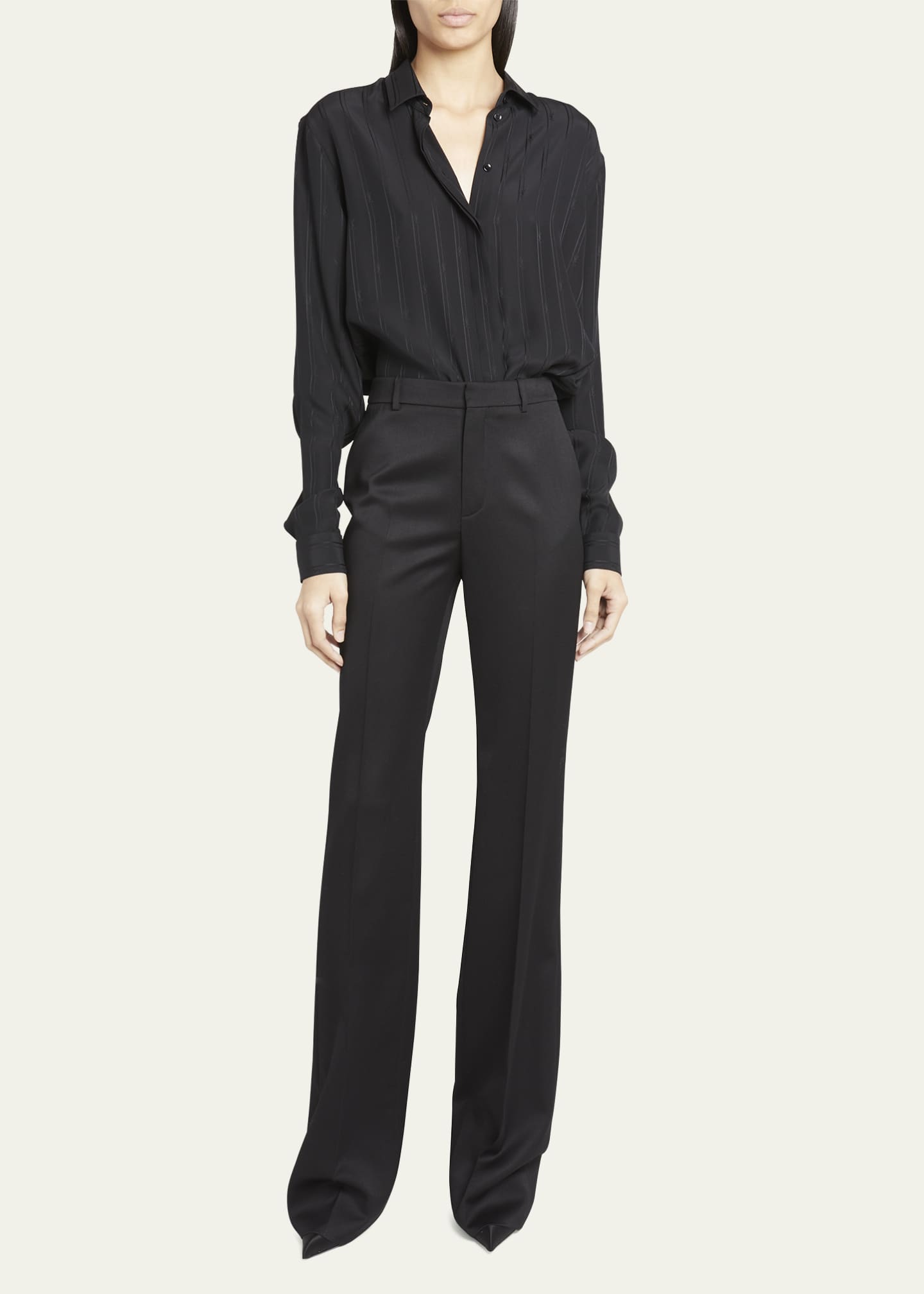 Saint Laurent Silk Button-Front Shirt with Logo Stripes Image 2 of 5