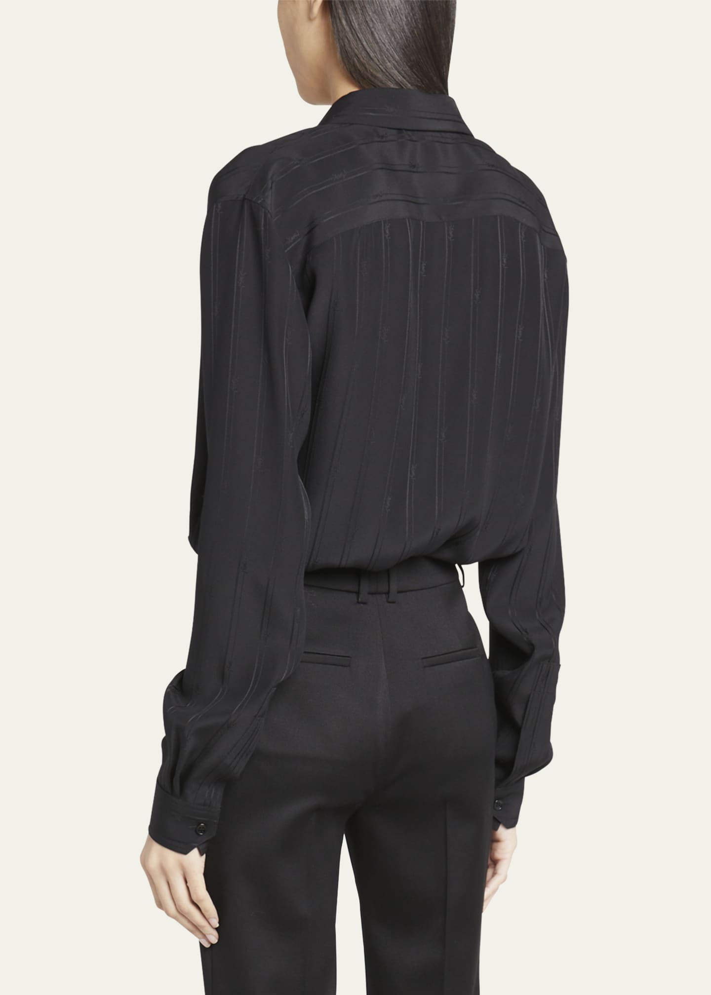 Saint Laurent Silk Button-Front Shirt with Logo Stripes Image 3 of 5