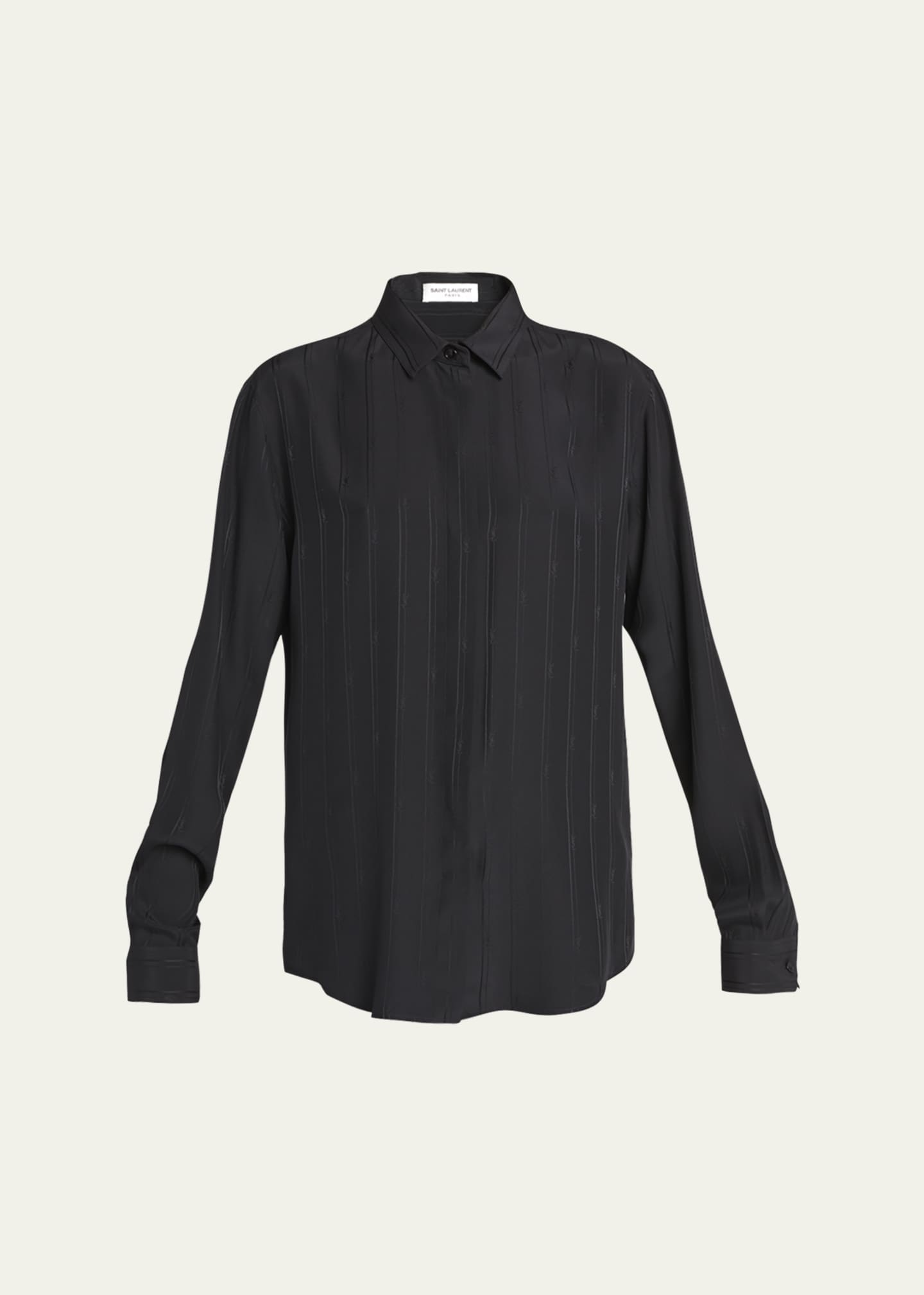Saint Laurent Silk Button Front Shirt with Logo Stripes
