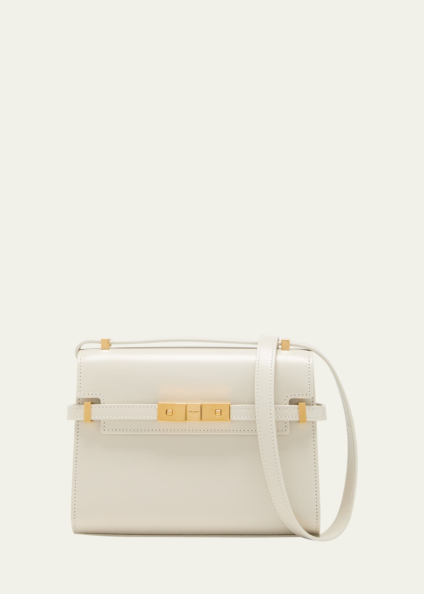 White Manhattan mini leather cross-body bag, Saint Laurent