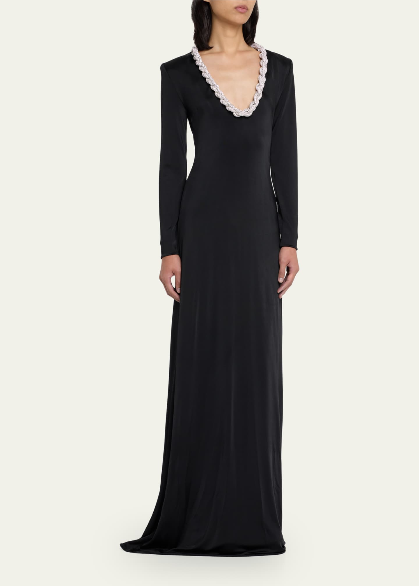 Stella McCartney Crystal Braided Scoop-Neck Long-Sleeve Gown - Bergdorf ...