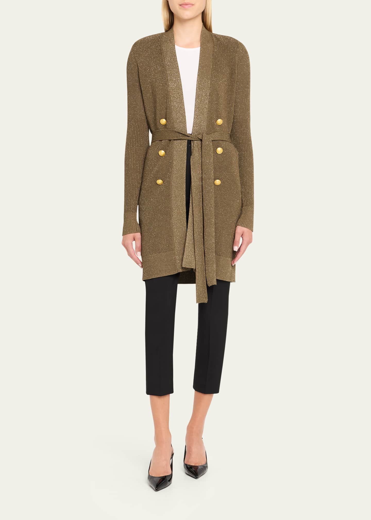 L'Agence Noe Double-Breasted Metallic-Knit Cardigan - Bergdorf Goodman