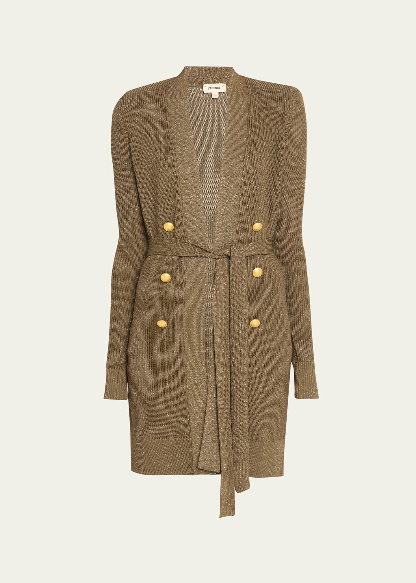 L'Agence Noe Double-Breasted Metallic-Knit Cardigan - Bergdorf Goodman