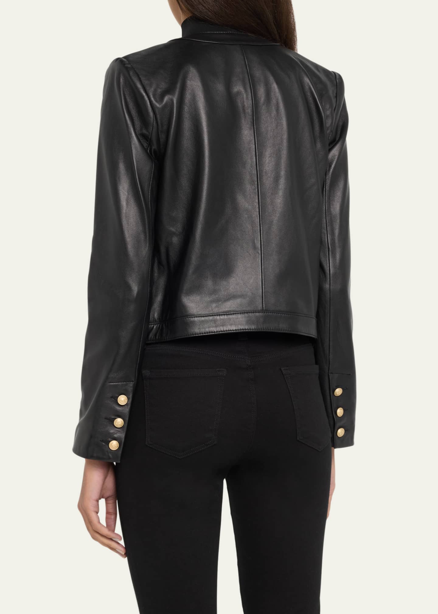 Collarless Leather Jacket