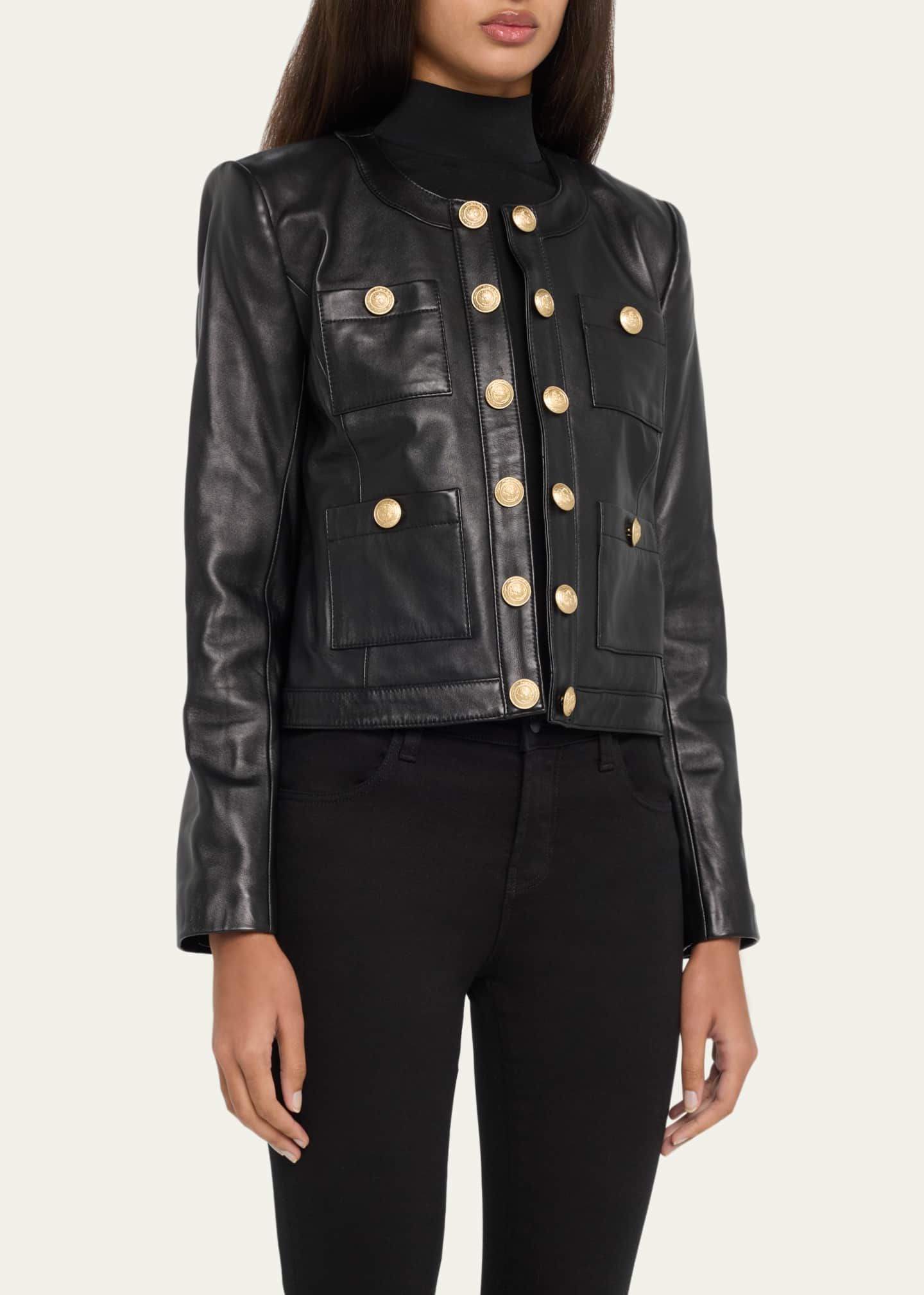 L'Agence Jayde Collarless Leather Jacket