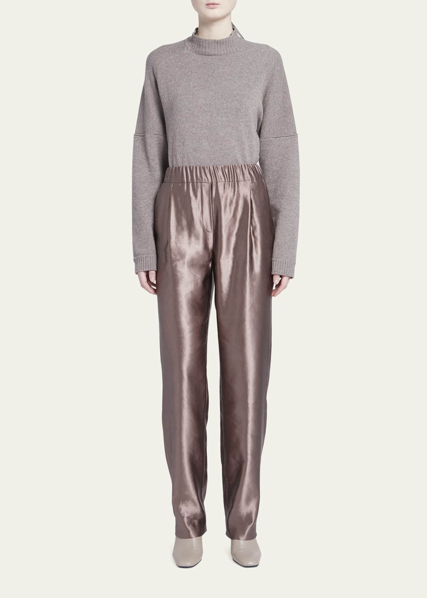 Giorgio Armani Metallic Silk Straight Leg Pull On Trousers