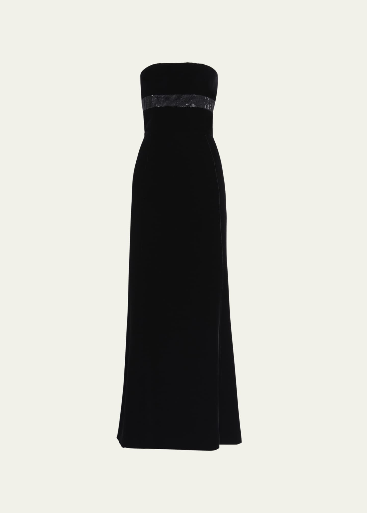 Giorgio Armani Strapless Strass Embellished Velvet Trumpet Gown