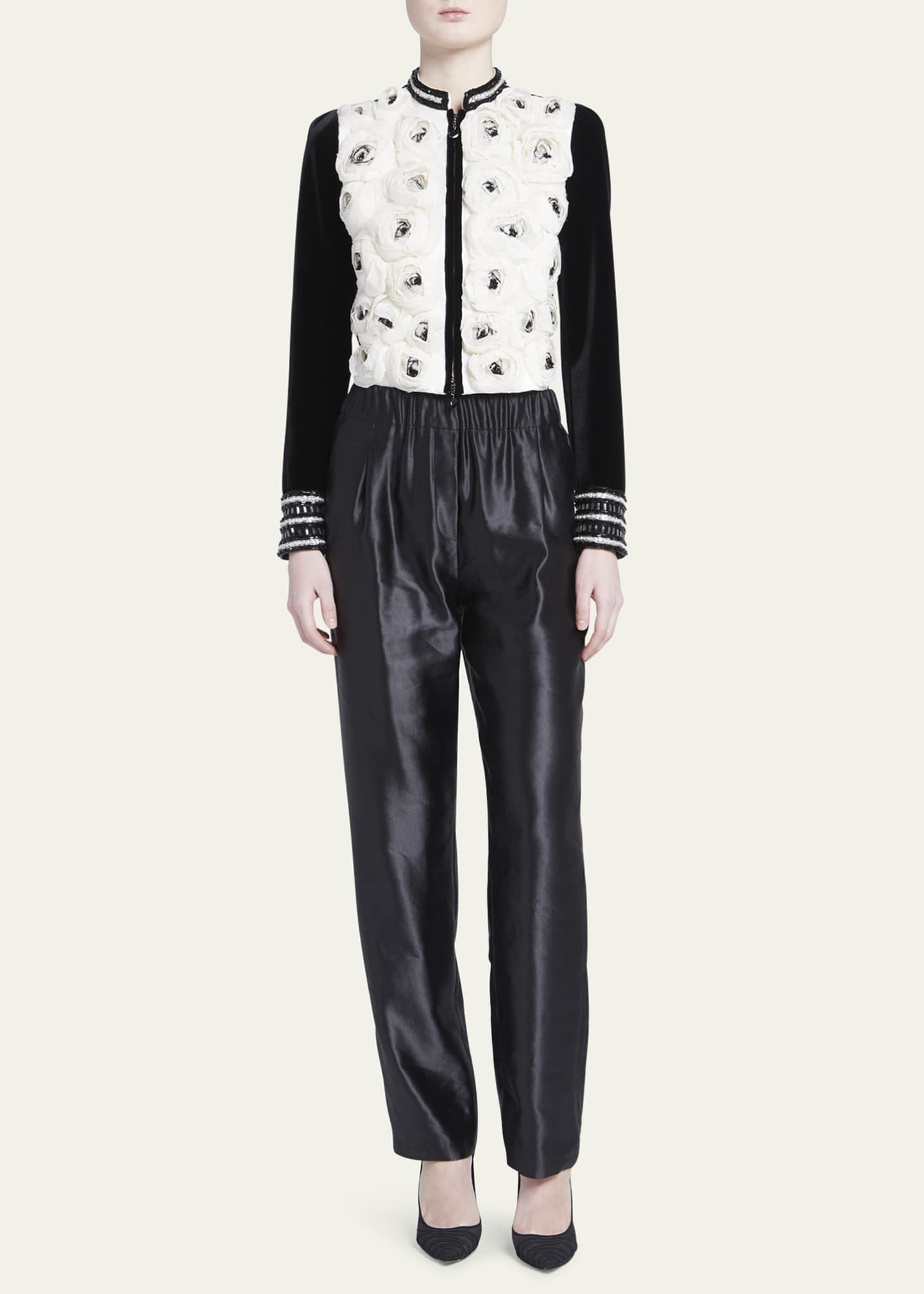 Giorgio Armani Metallic Linen Silk Straight Leg Pull On Trousers