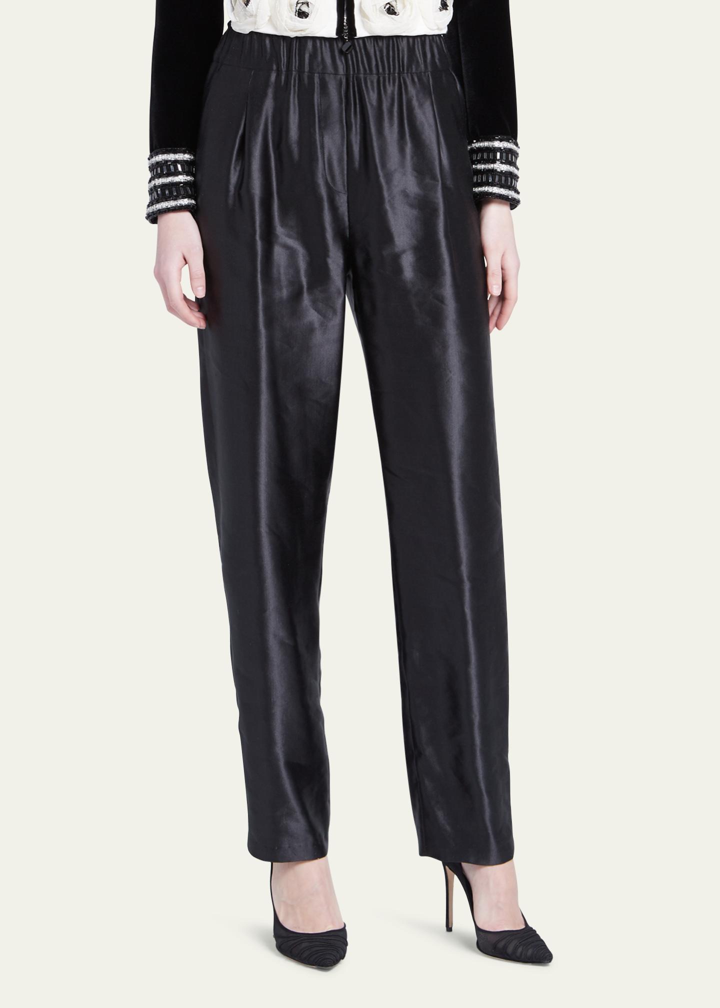 Giorgio Armani Metallic Linen-Silk Straight-Leg Pull-On Trousers