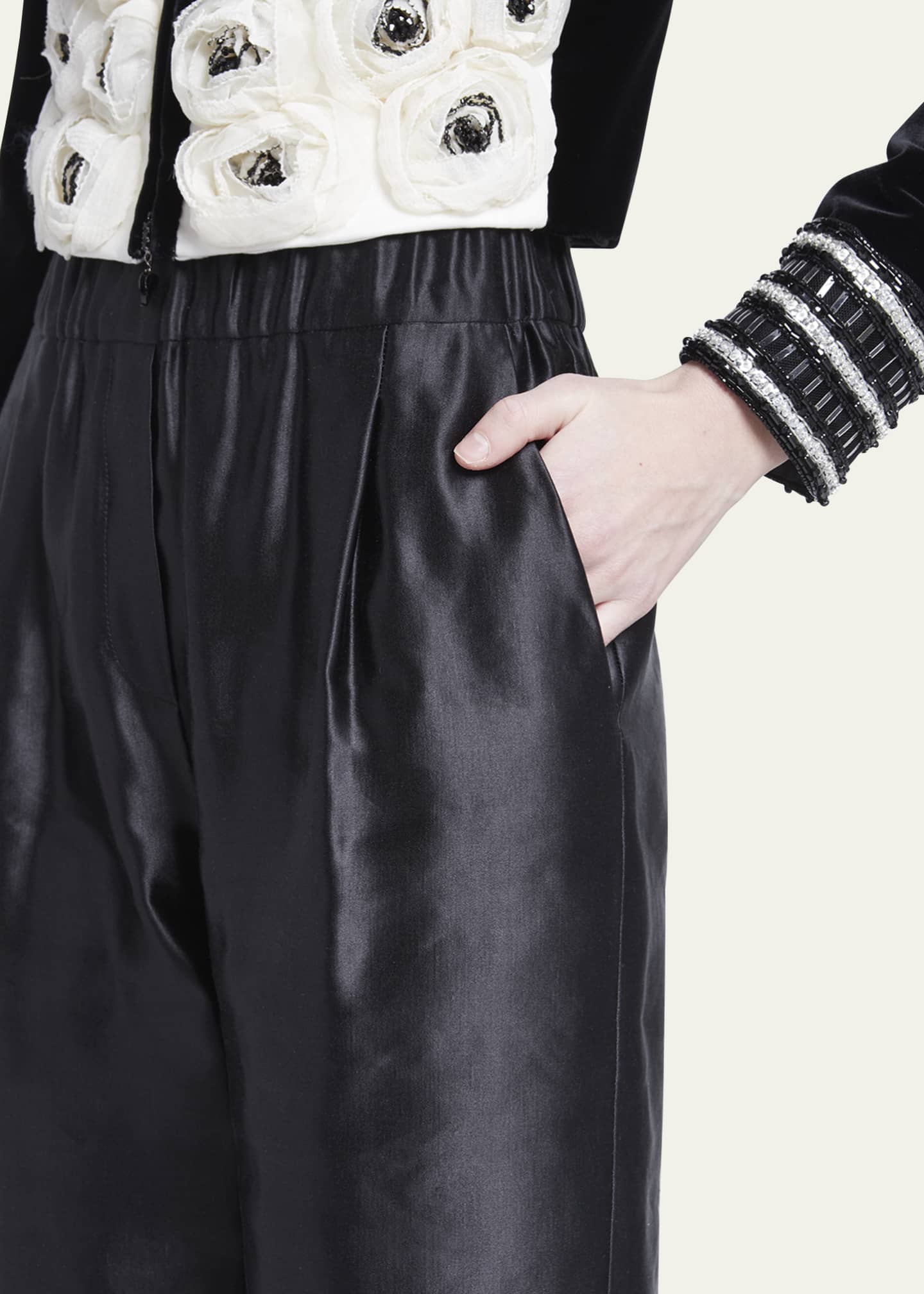 Giorgio Armani Metallic Linen-Silk Straight-Leg Pull-On Trousers