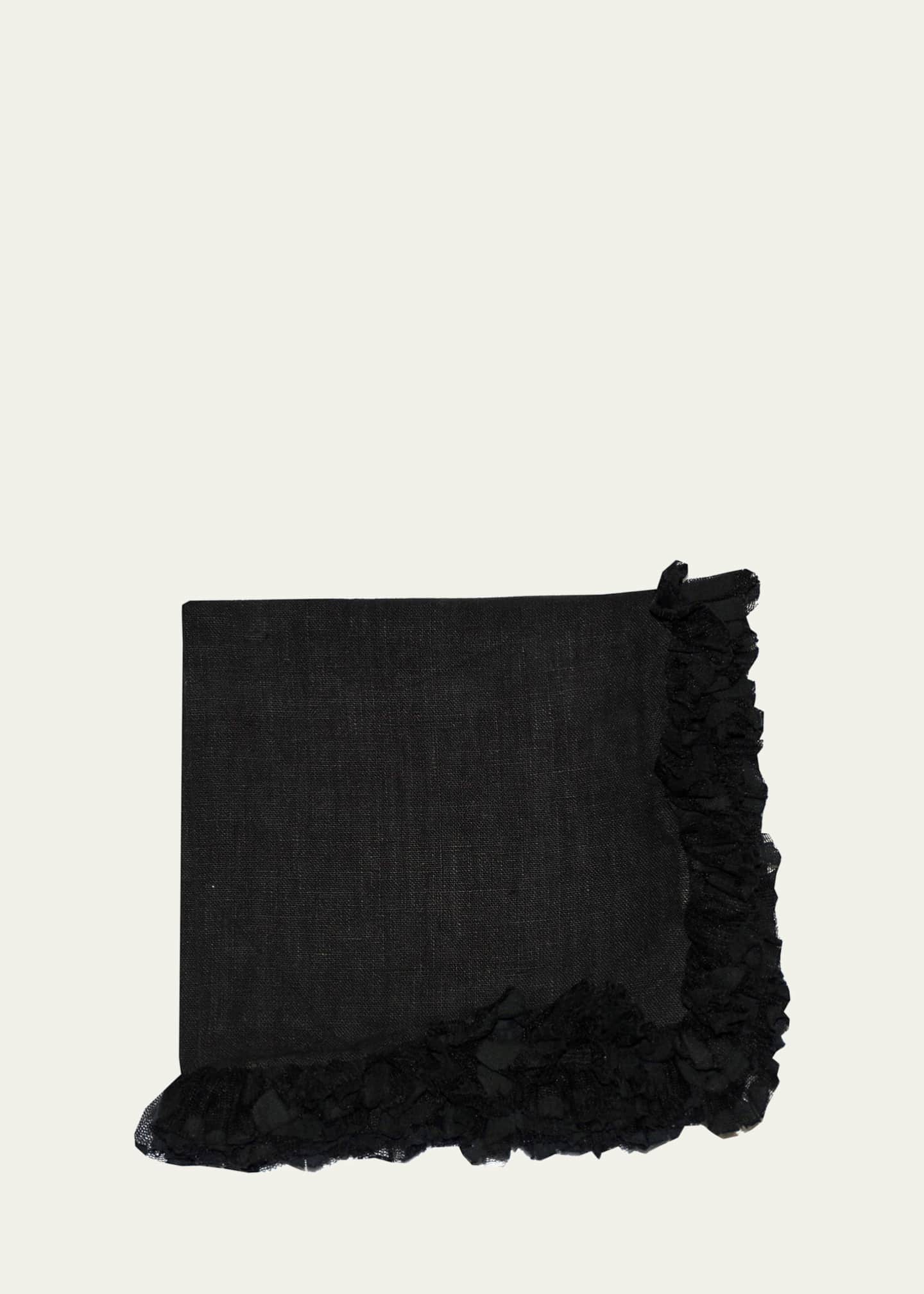Nomi K Black Romantic Linen Napkin With Volume Lace Trim Image 1 of 3