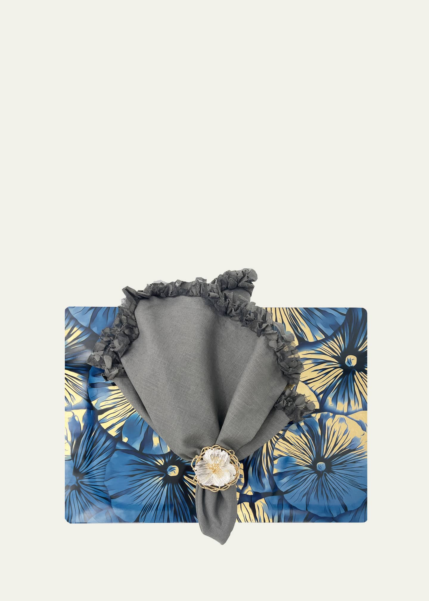 Nomi K Gunmetal Romantic Linen Napkin With Volume Lace Border Image 4 of 4