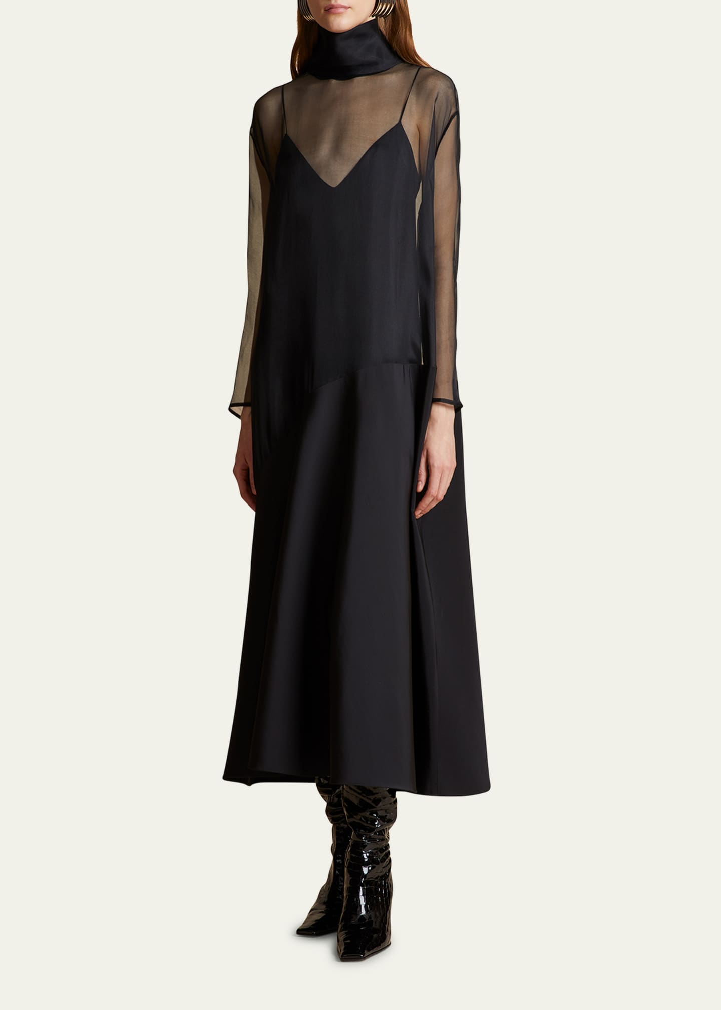 Khaite Bellamy Paneled Long-Sleeve Sheer Silk Maxi Dress - Bergdorf Goodman