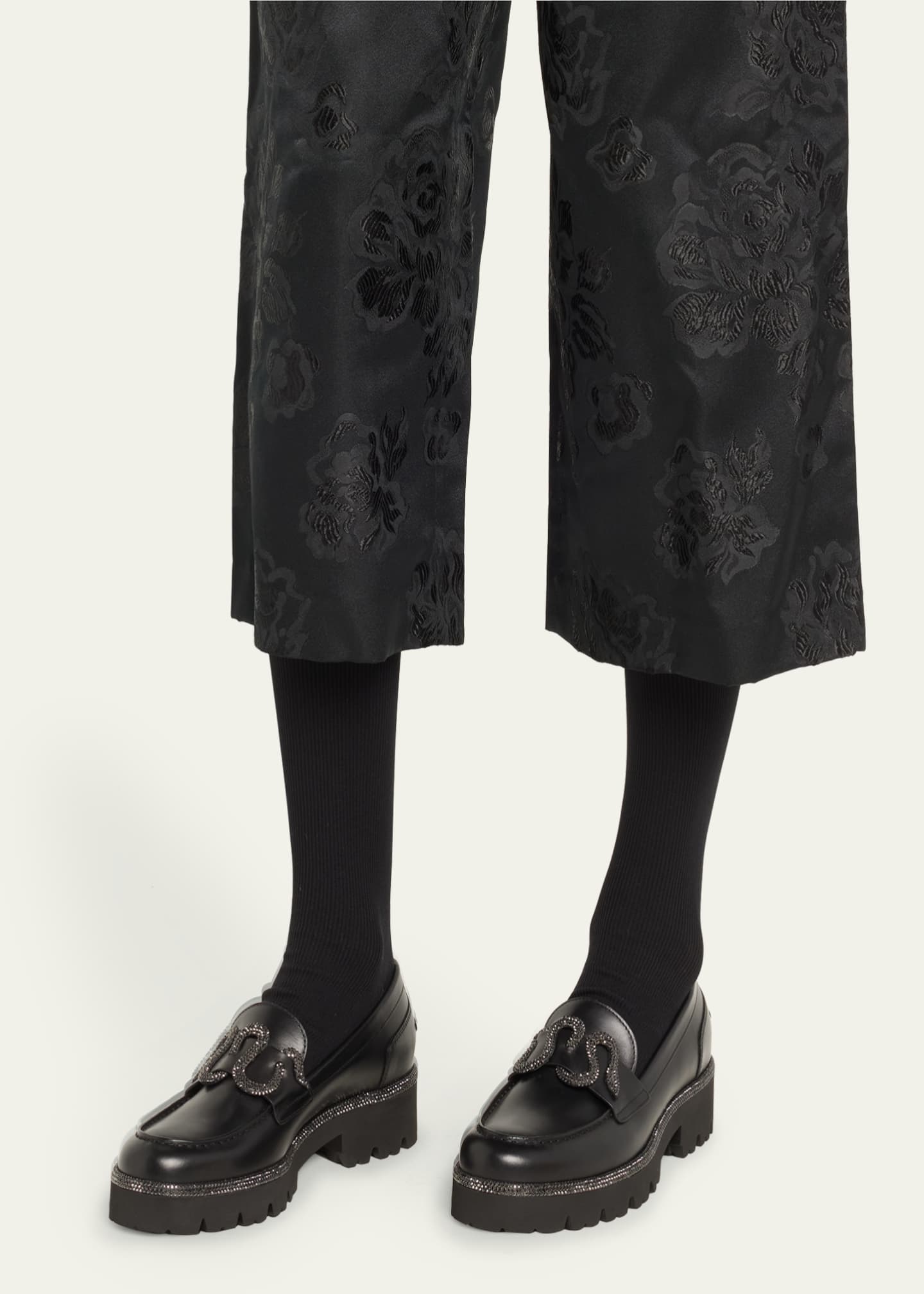 Rene Caovilla Snake Embroidered Lug Sole Leather Loafers Image 2 of 5