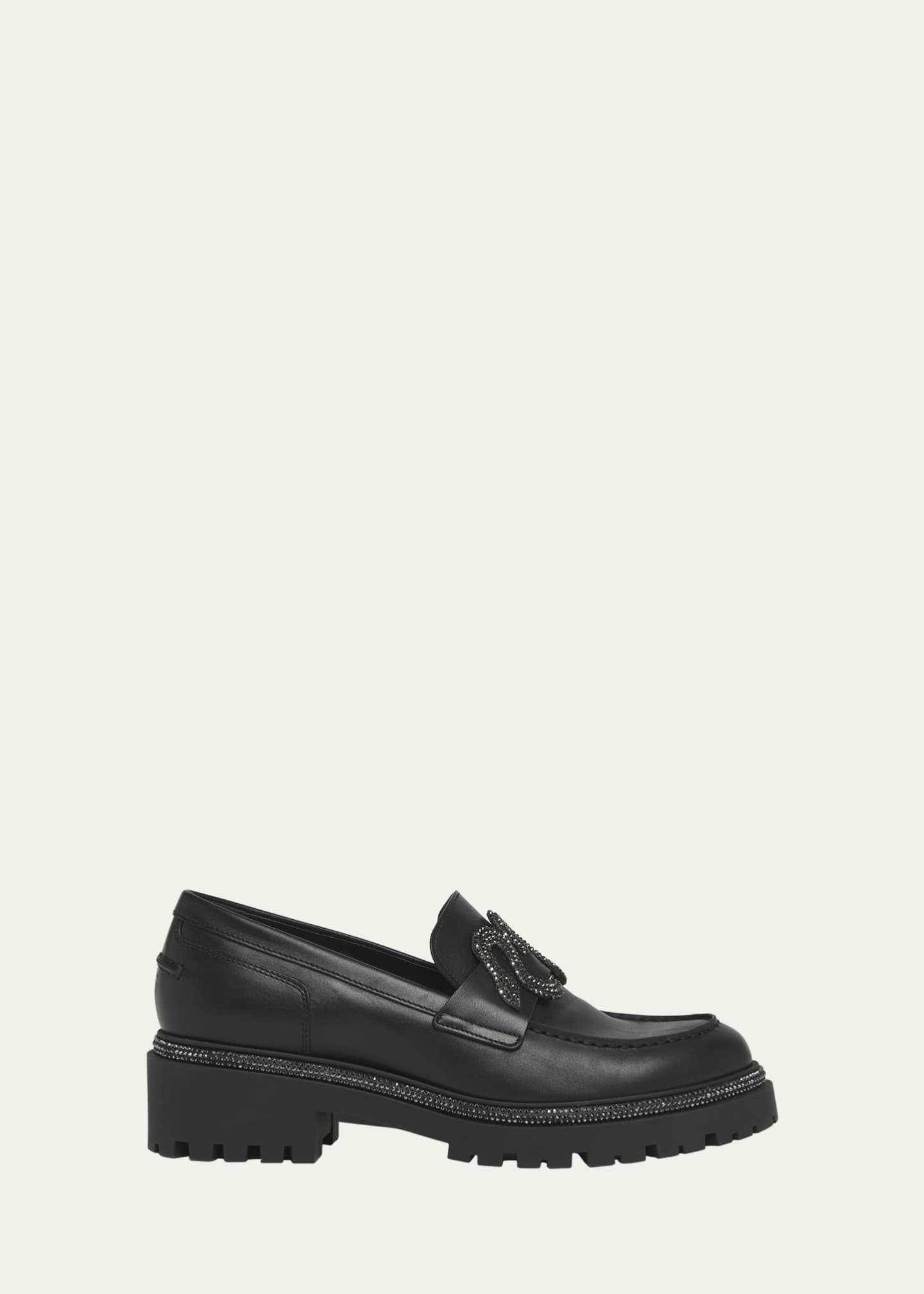 Rene Caovilla Snake Embroidered Lug Sole Leather Loafers Image 1 of 5