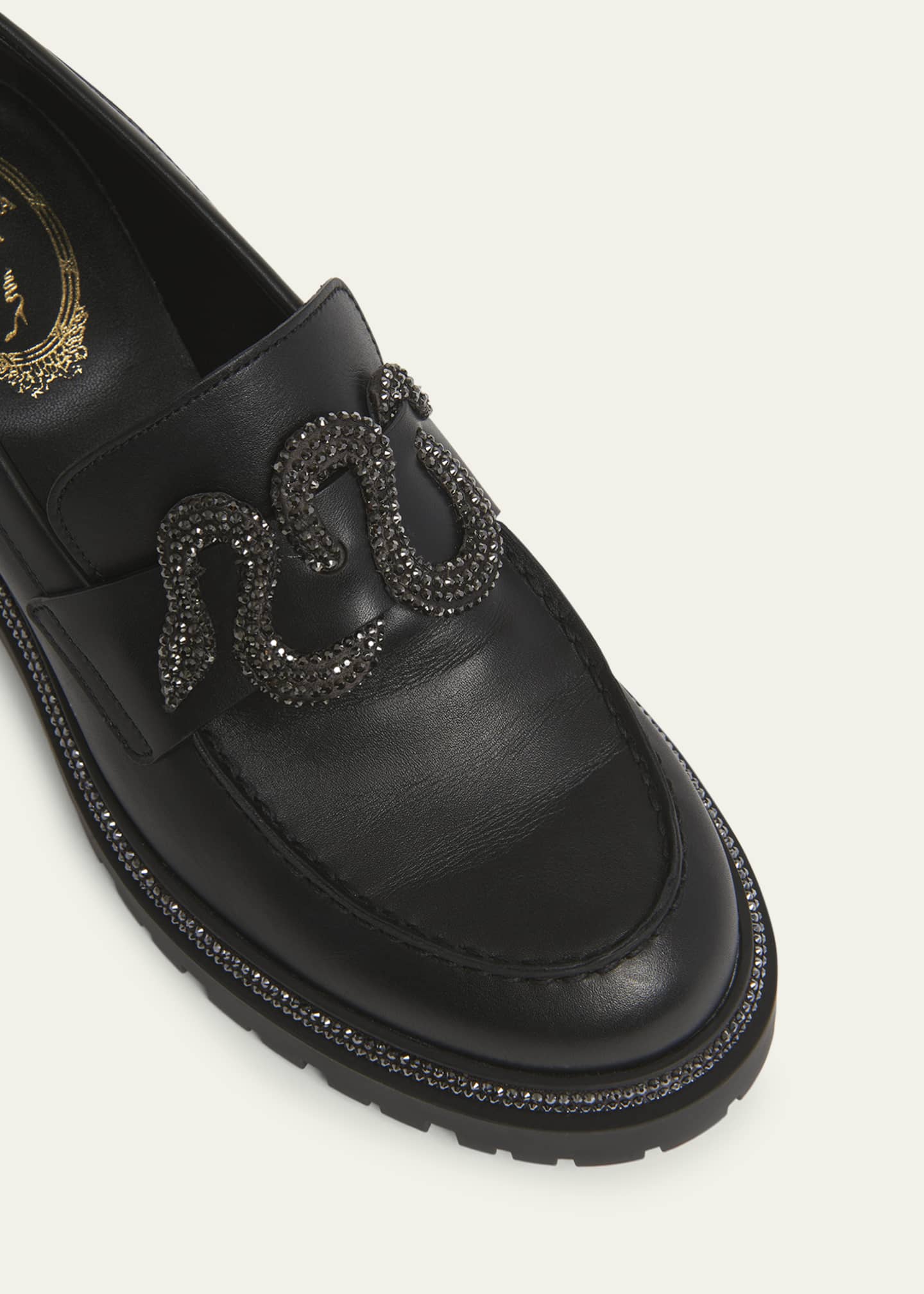 Rene Caovilla Snake Embroidered Lug Sole Leather Loafers - Bergdorf Goodman