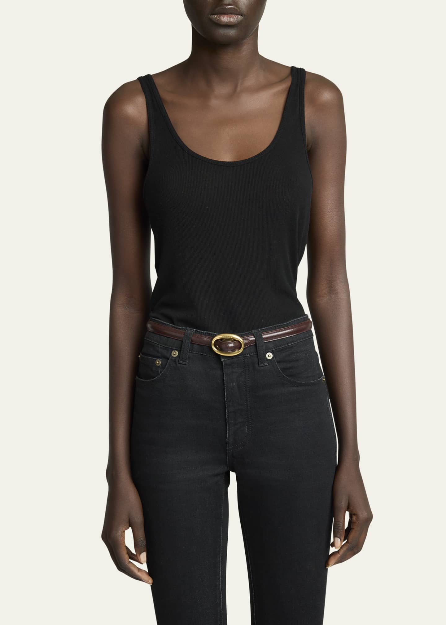 Saint Laurent Double Oval Skinny Leather Belt Image 2 of 2