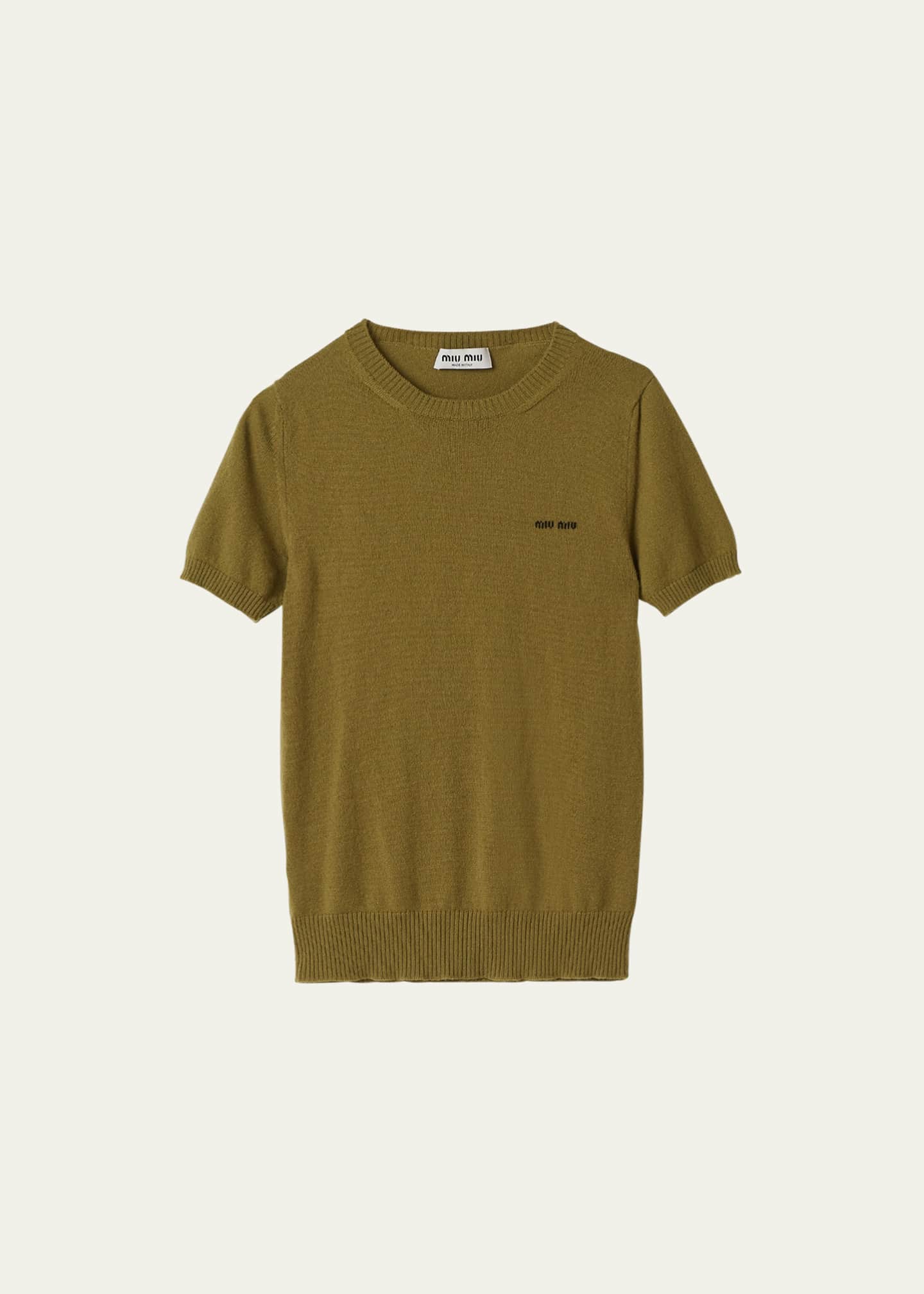 Miu Miu Short-Sleeve Cashmere Sweater Image 1 of 3