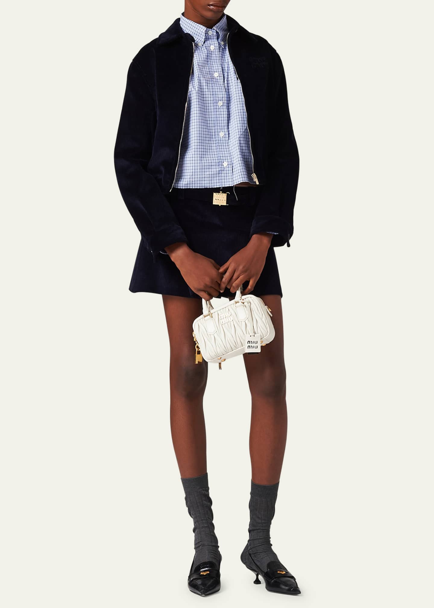 Miu Miu Velour Mini Skirt with Logo Buckle - Bergdorf Goodman Miu Miu Velour Mini Skirt with Logo Buckle - Bergdorf Goodman