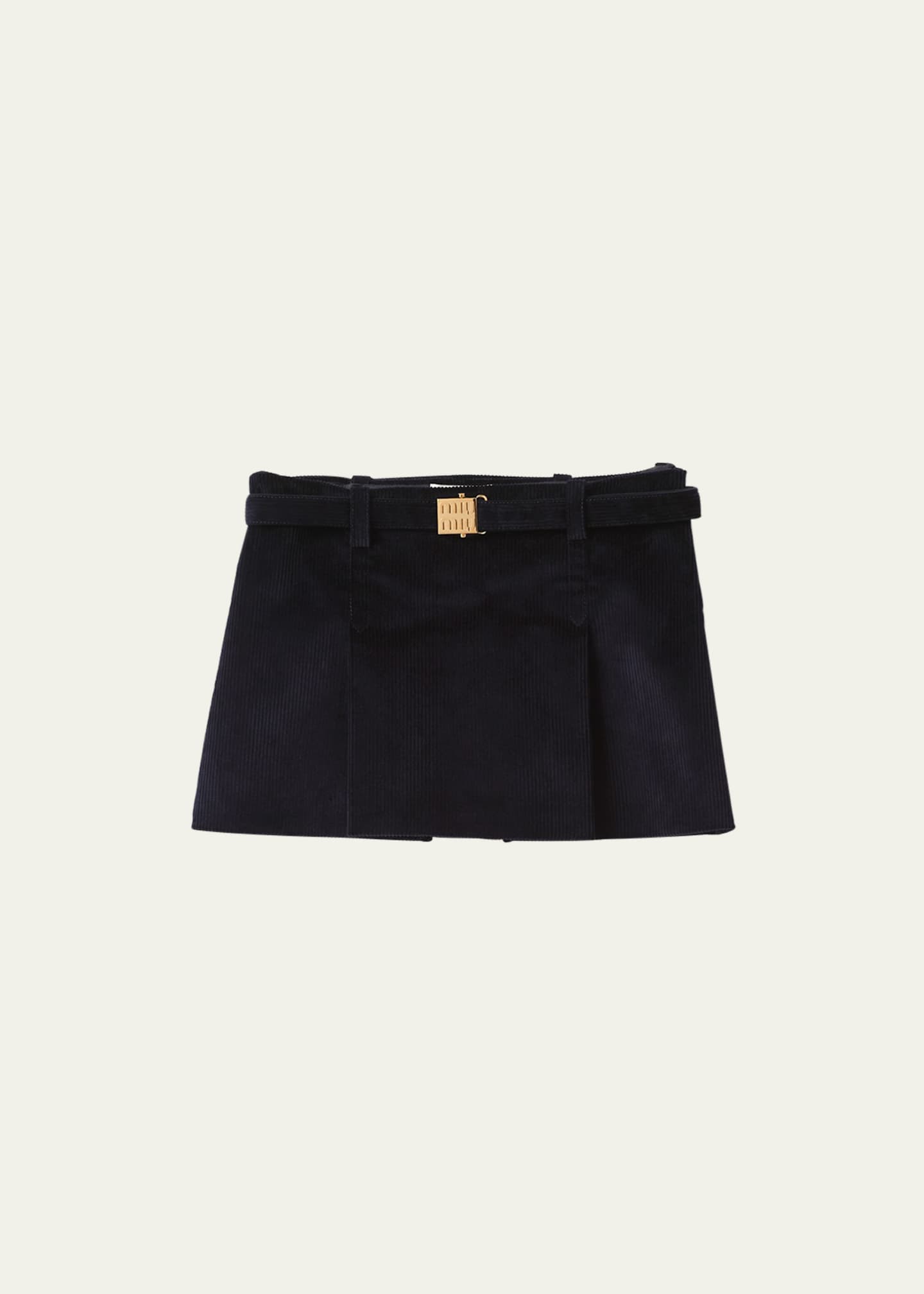 Miu Miu Velour Mini Skirt with Logo Buckle - Bergdorf Goodman