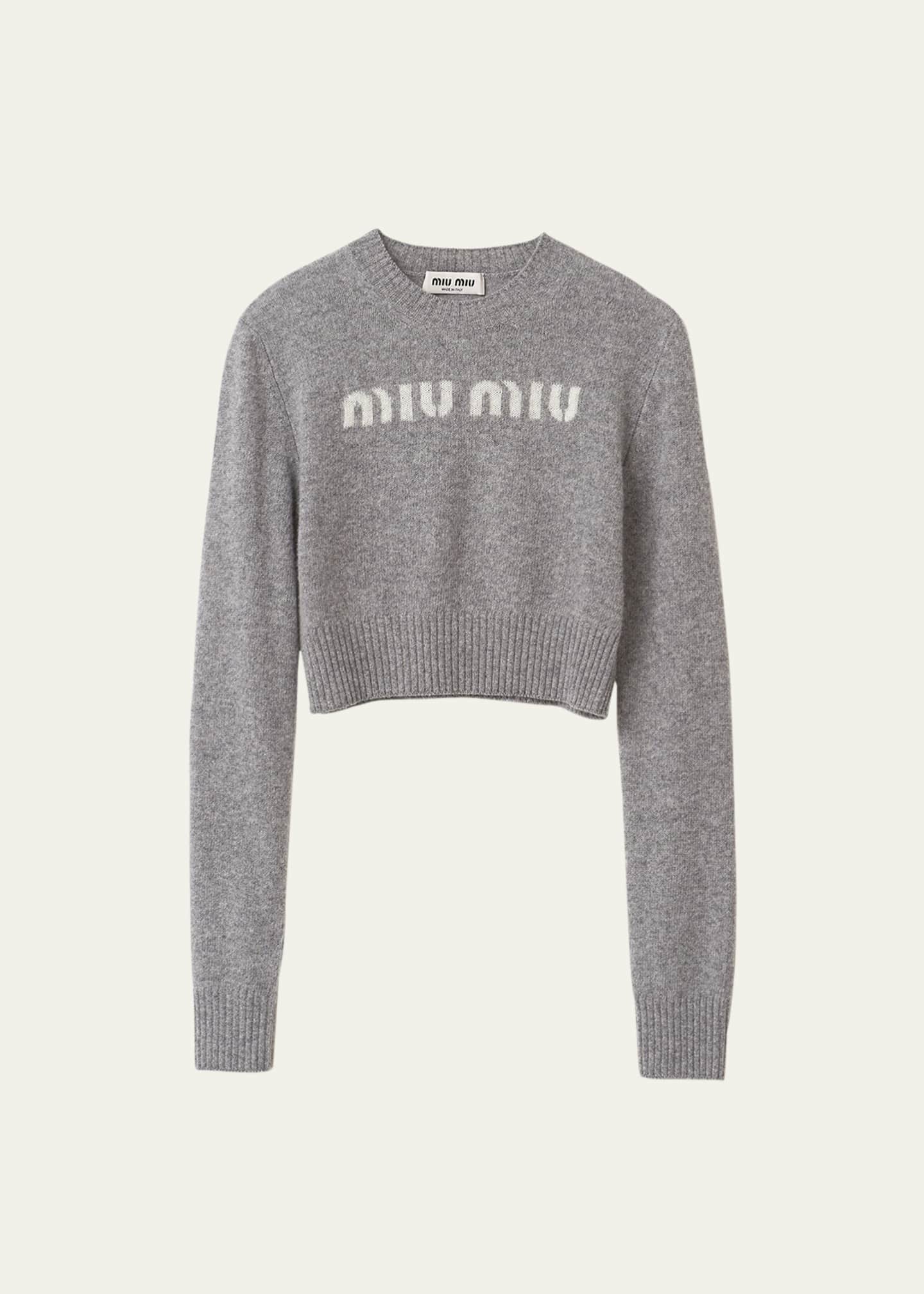 Miu Miu Logo Intarsia Cashmere Wool Crop Sweater Bergdorf Goodman
