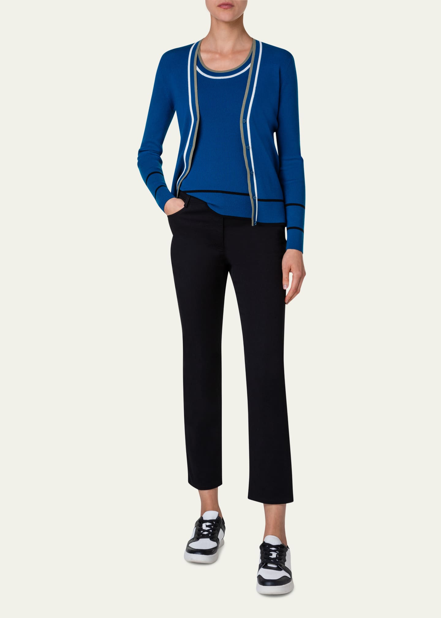 Akris punto Colorblock Rib Knit Cardigan Bergdorf Goodman