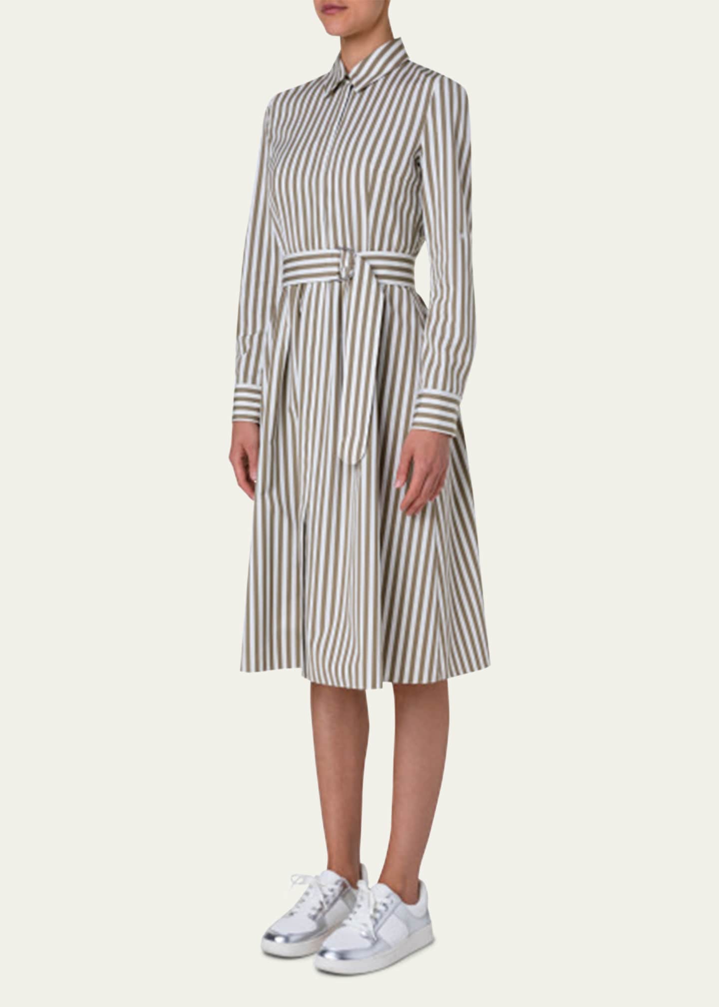 Akris punto Kodak Stripe Belted Cotton Poplin Shirtdress Bergdorf Goodman