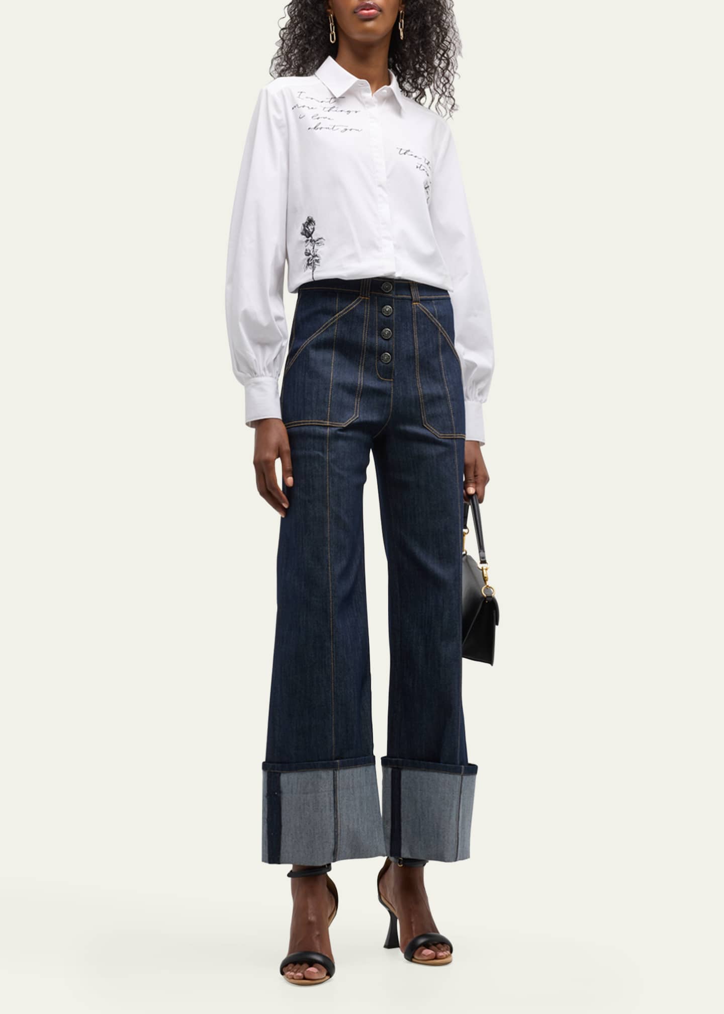 Cinq a Sept Benji Cuffed Ankle Topstitched Denim Pants Image 2 of 5