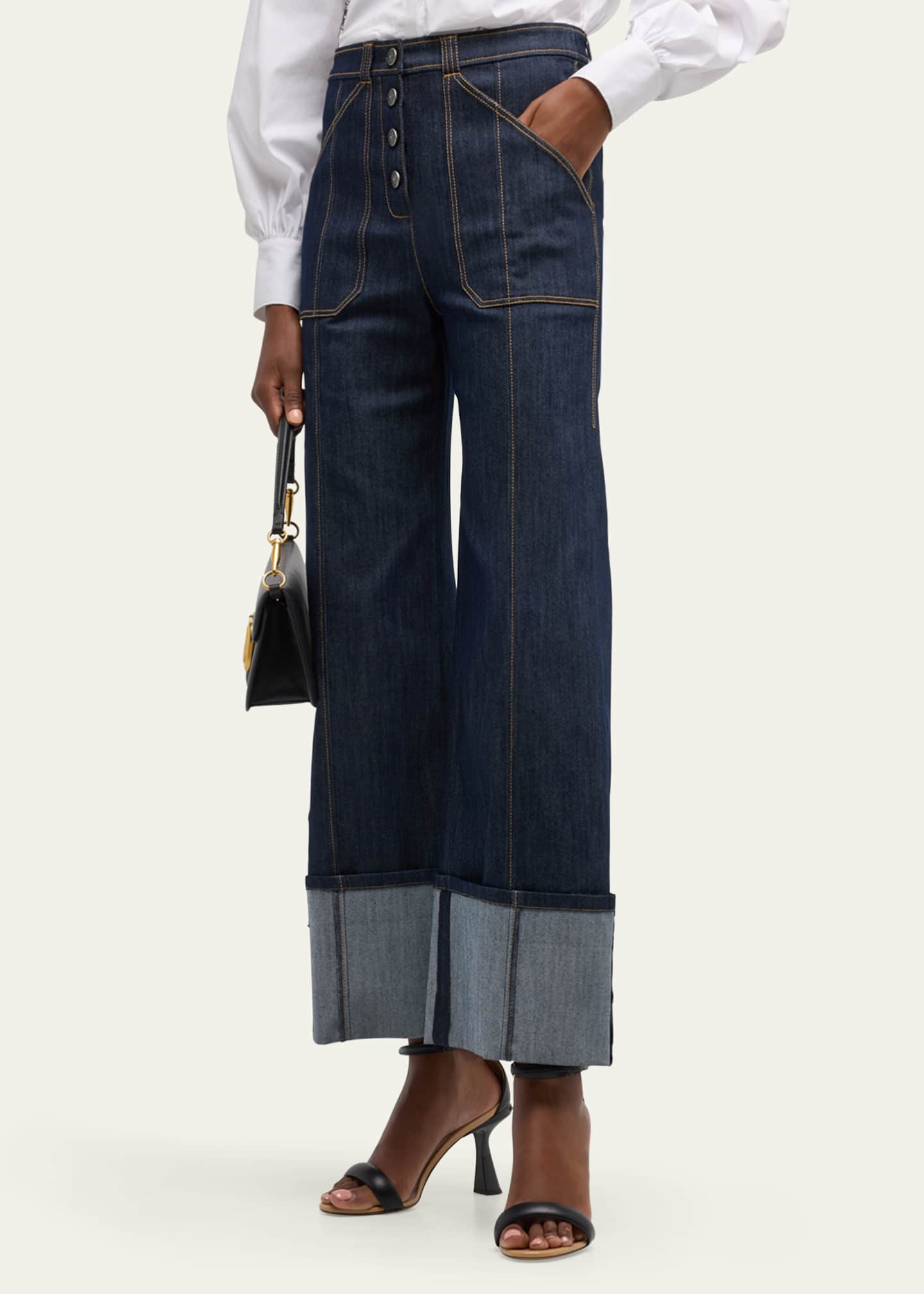 Cinq a Sept Benji Cuffed Ankle Topstitched Denim Pants Image 4 of 5