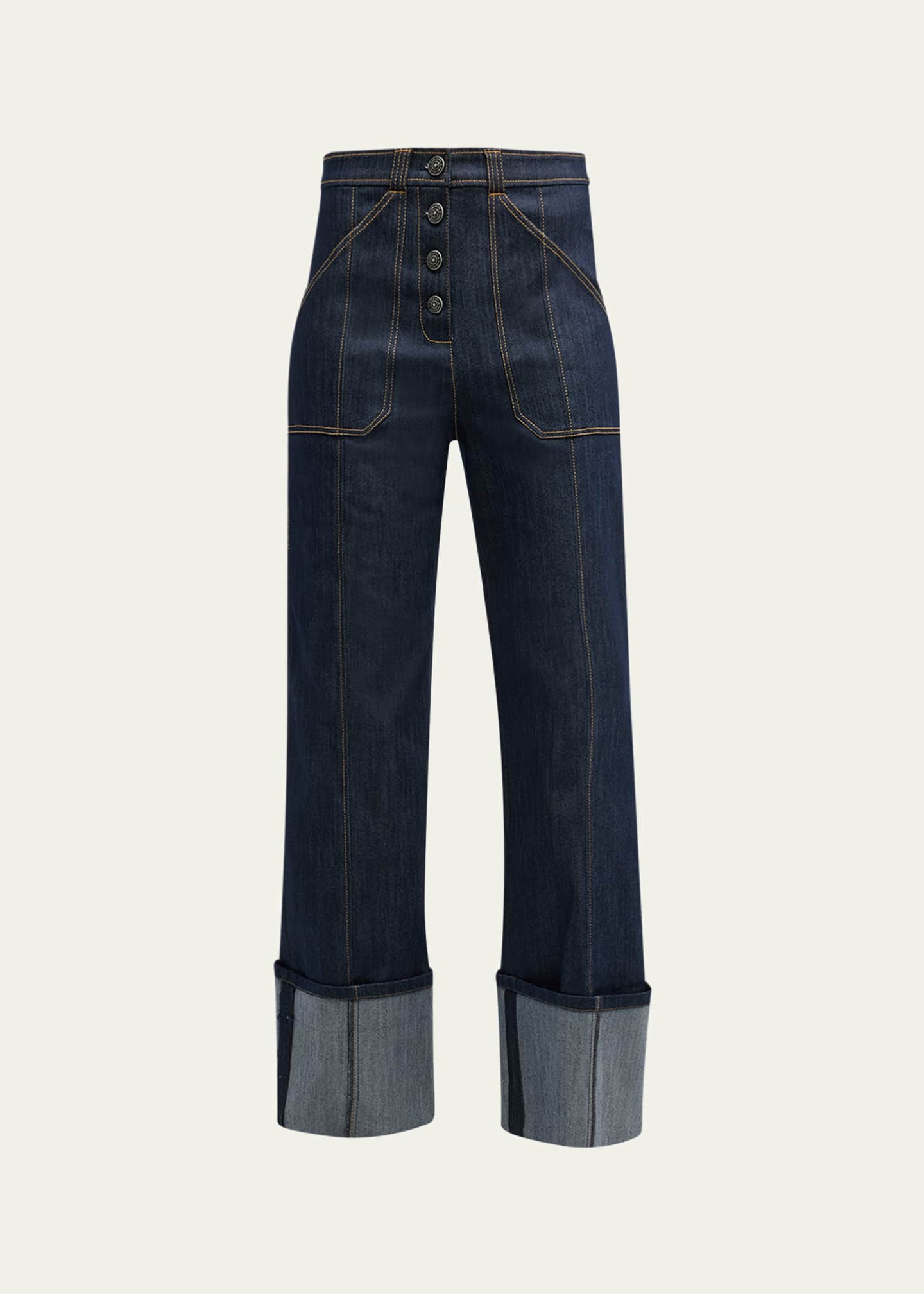 Cinq a Sept Benji Cuffed Ankle Topstitched Denim Pants Image 1 of 5